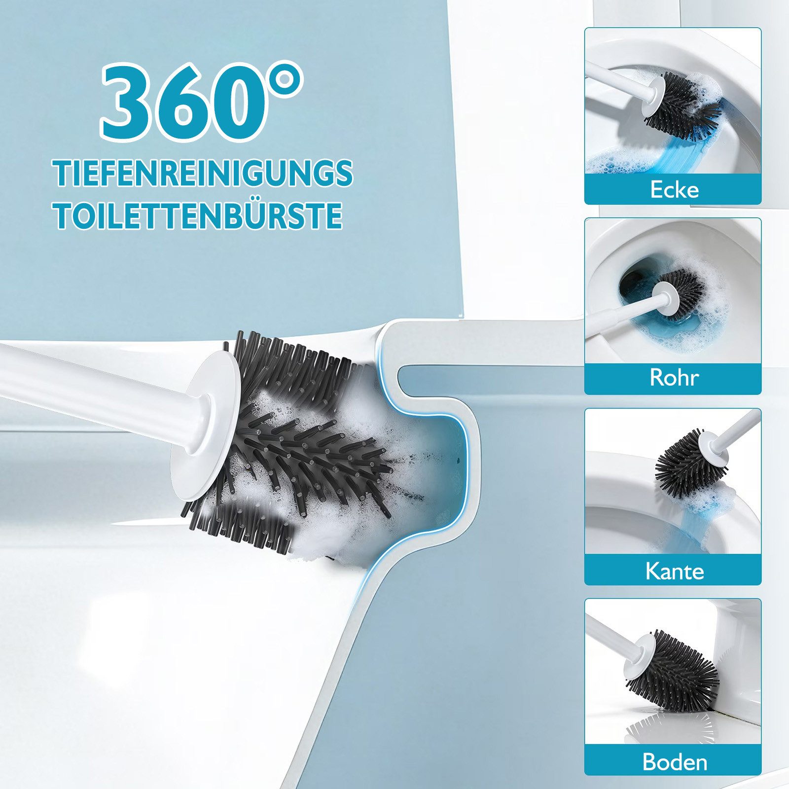 HUGERSTONE WC-Reinigungsbürste Klobürste Set mit Toilettenbürstenhalter Stehend und Fugenbürste, (Set, 3-tlg, WC Bürste Set mit Versteckter Pinzette), Geeignet zur Reinigung von Toiletten, Waschbecken und Badezimmern
