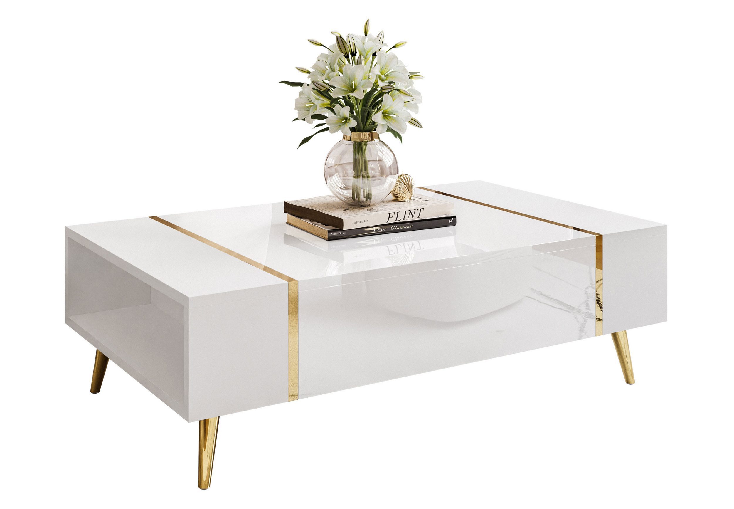 yourhouse24 Couchtisch ONYX auf goldenen Beinen Hochglanz