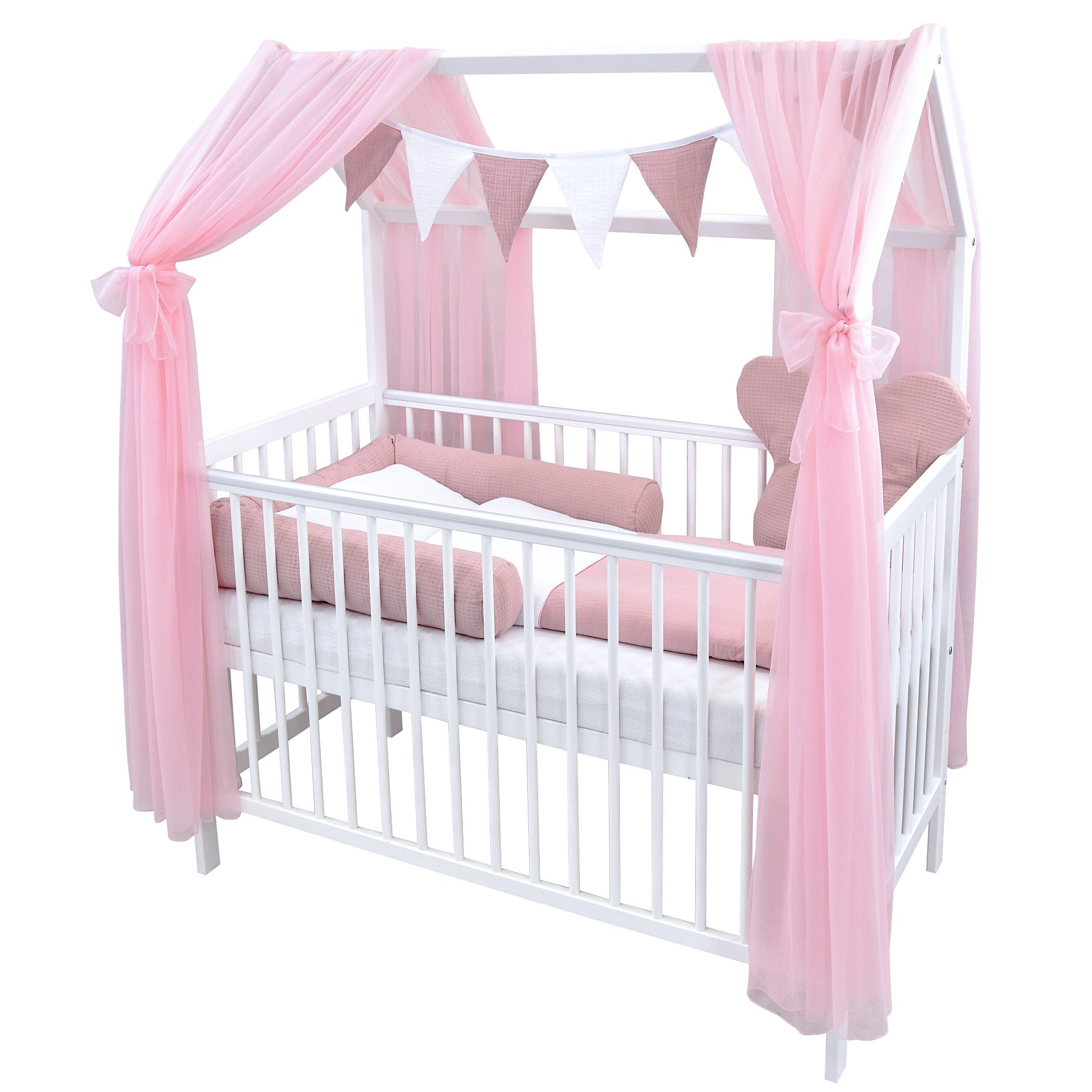 Baby-Delux Komplettbett Hausbett Babybett Komplettset Waffelpique, günstig online kaufen