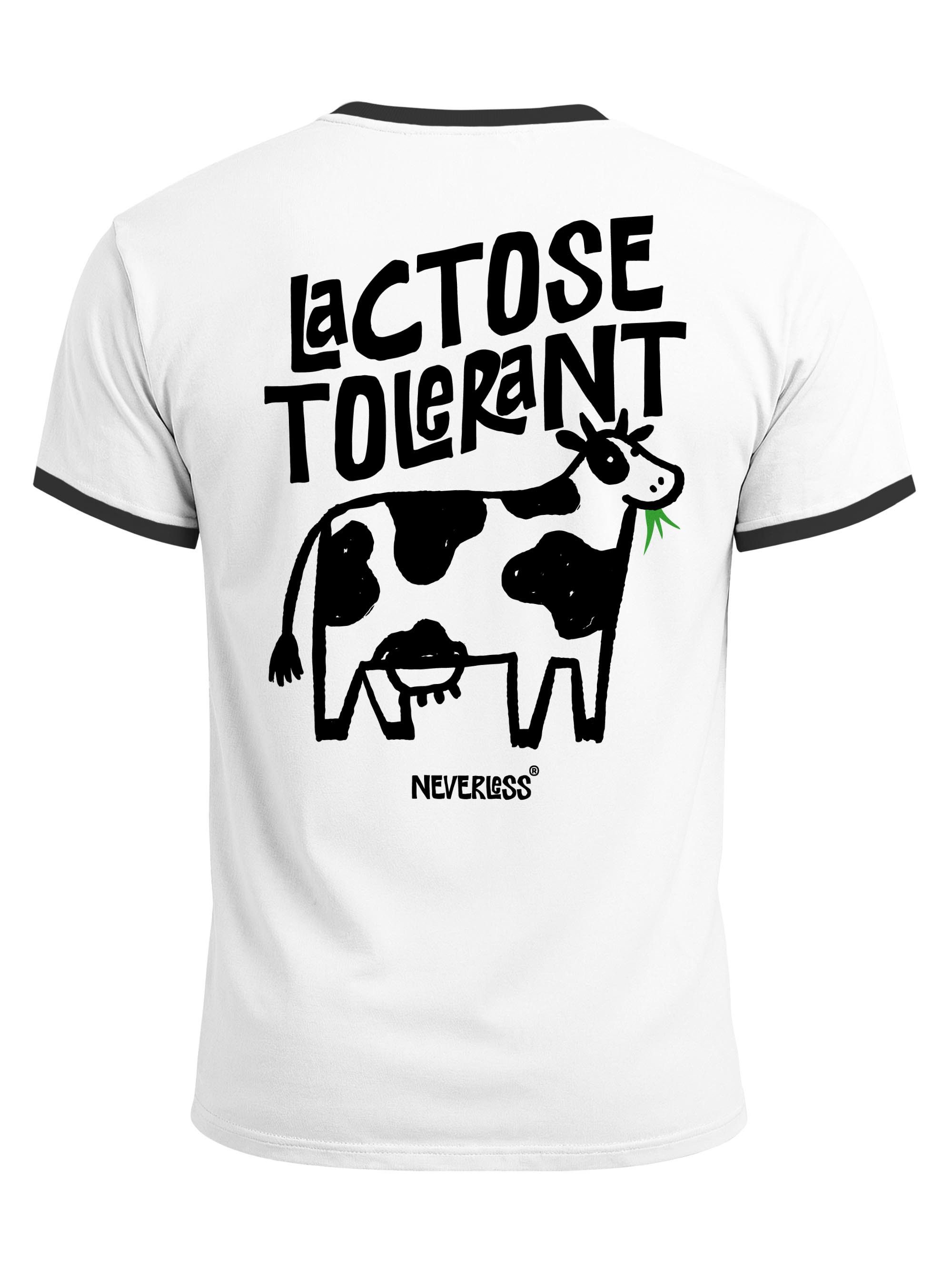 Neverless Print-Shirt Herren T-Shirt Retro Kontrastbund - Design Lactose Tolerant - mit Print