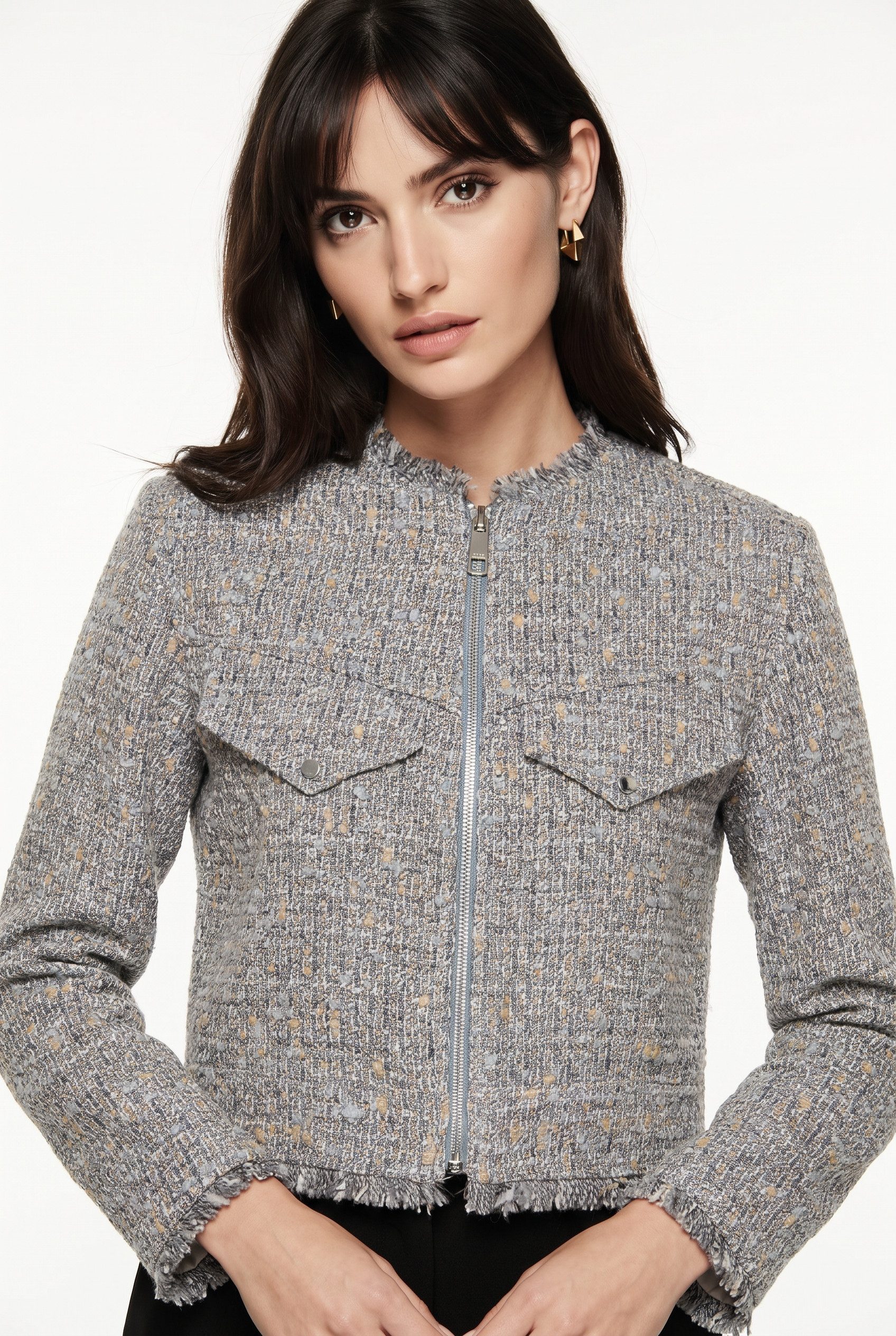BOSS ORANGE Kurzblazer Jawelli Premium Damenmode mit Fransen-Details