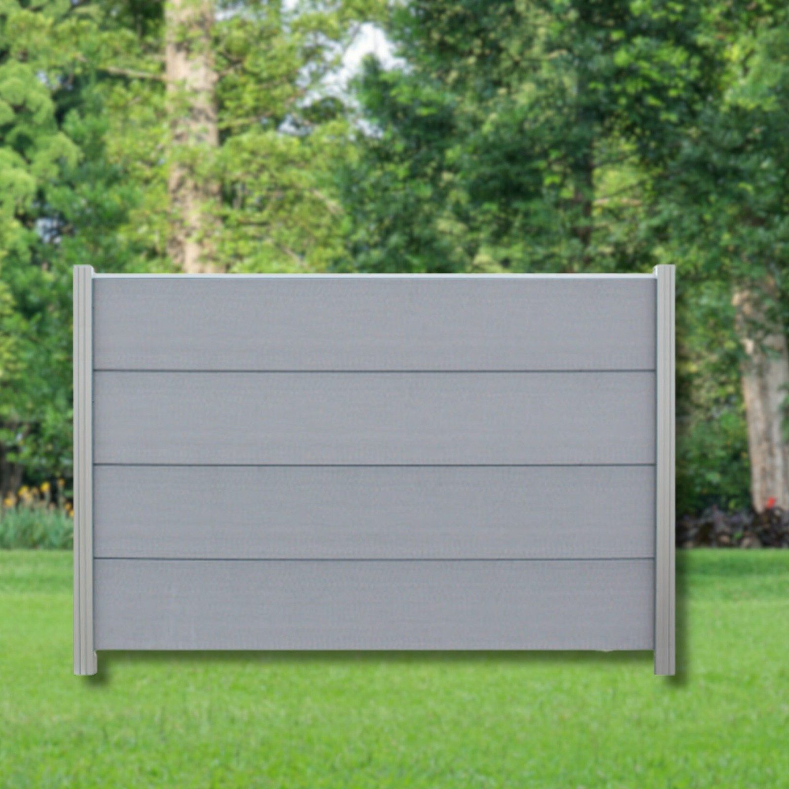 WPC Profi Zaun XL Sichtschutz Windschutz Alu Pfosten Garten Steingrau Grau 180x120 cm, (Komplettset, mit Start- und Abschlussleisten, Pfosten und Zubehör)