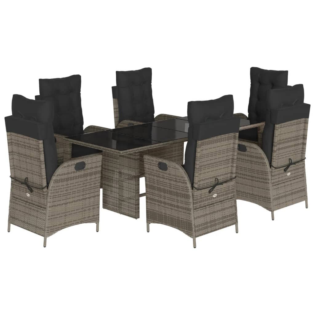 vidaXL Garten-Essgruppe 7-tlg. Garten-Essgruppe mit Kissen Grau Poly Rattan, (6-tlg)