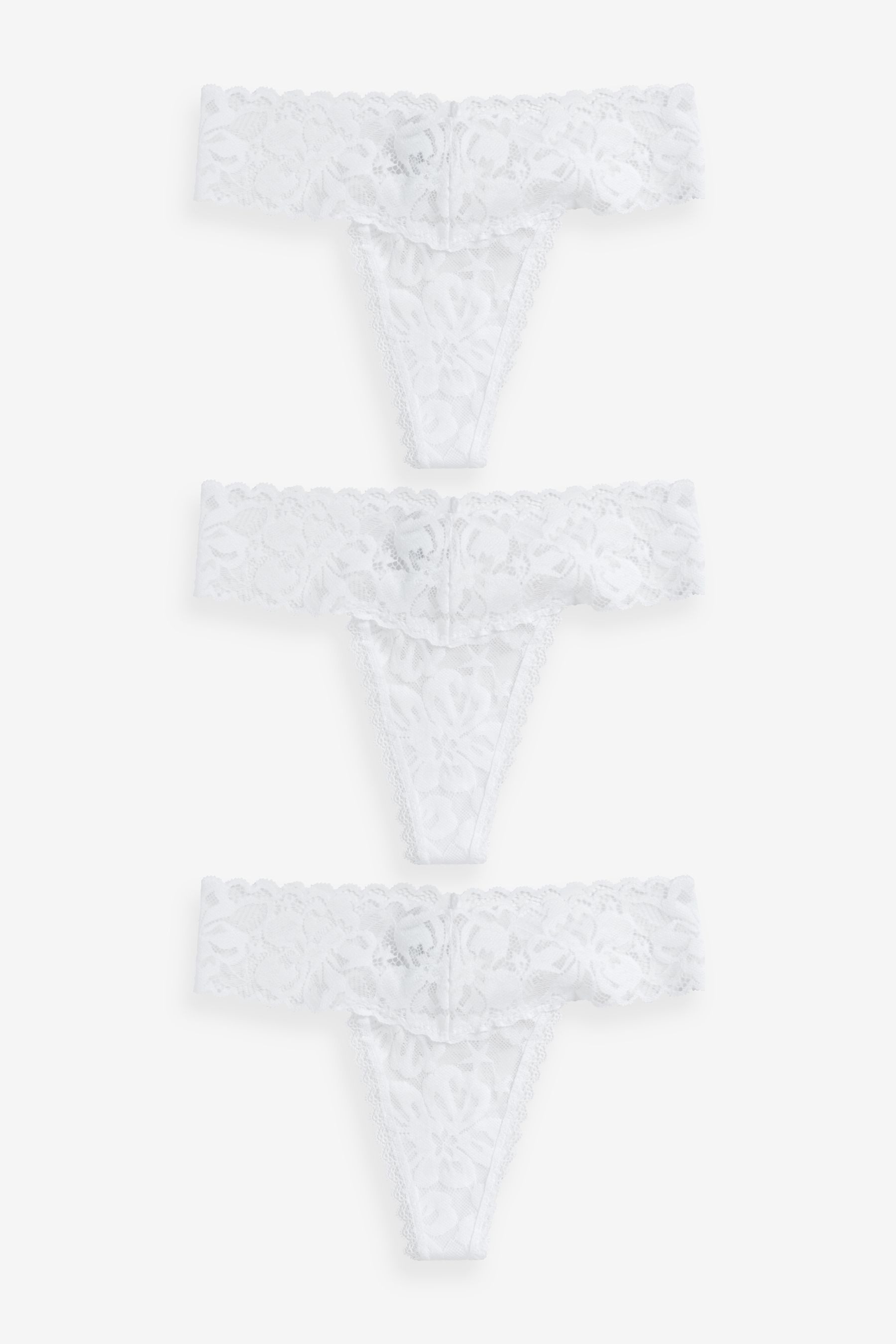 String 3er-Pack Tangaslips mit floraler Spitze