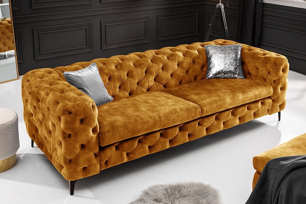 riess-ambiente 3-Sitzer MODERN BAROCK 235cm senfgelb · 3-Sitzer Couch aus Samt mit Federkern, Einzelartikel 1 Teile, Wohnzimmer · Sofa · Taschenfederkern · Ches – Bild 4 von 5