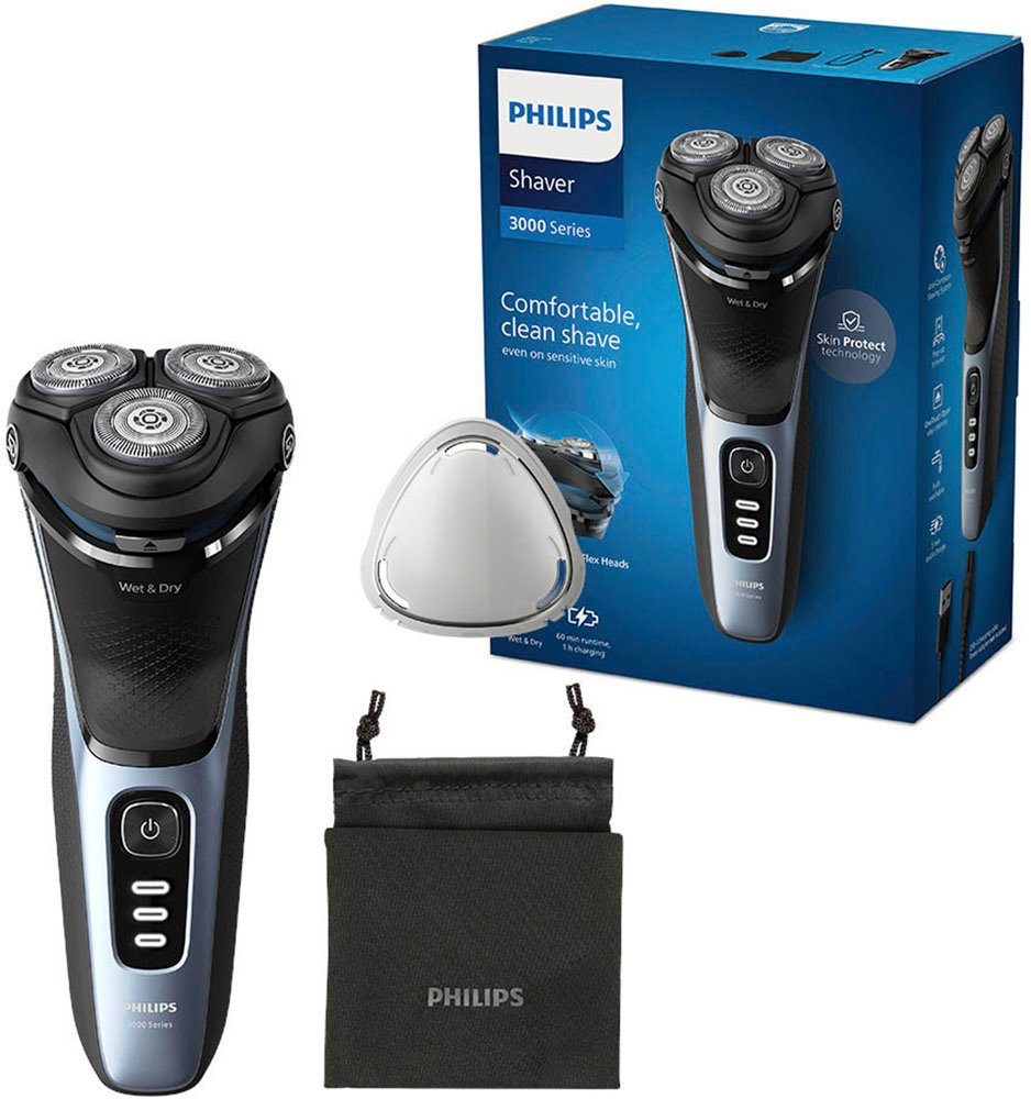 Philips Elektrorasierer Shaver Series 3000 S3243/12, Aufsätze: 1, ausklappbarer Präzisionstrimmer, 5-dimensional bewegl. Flex-Scherköpfe, Schutzkappe und Tasche