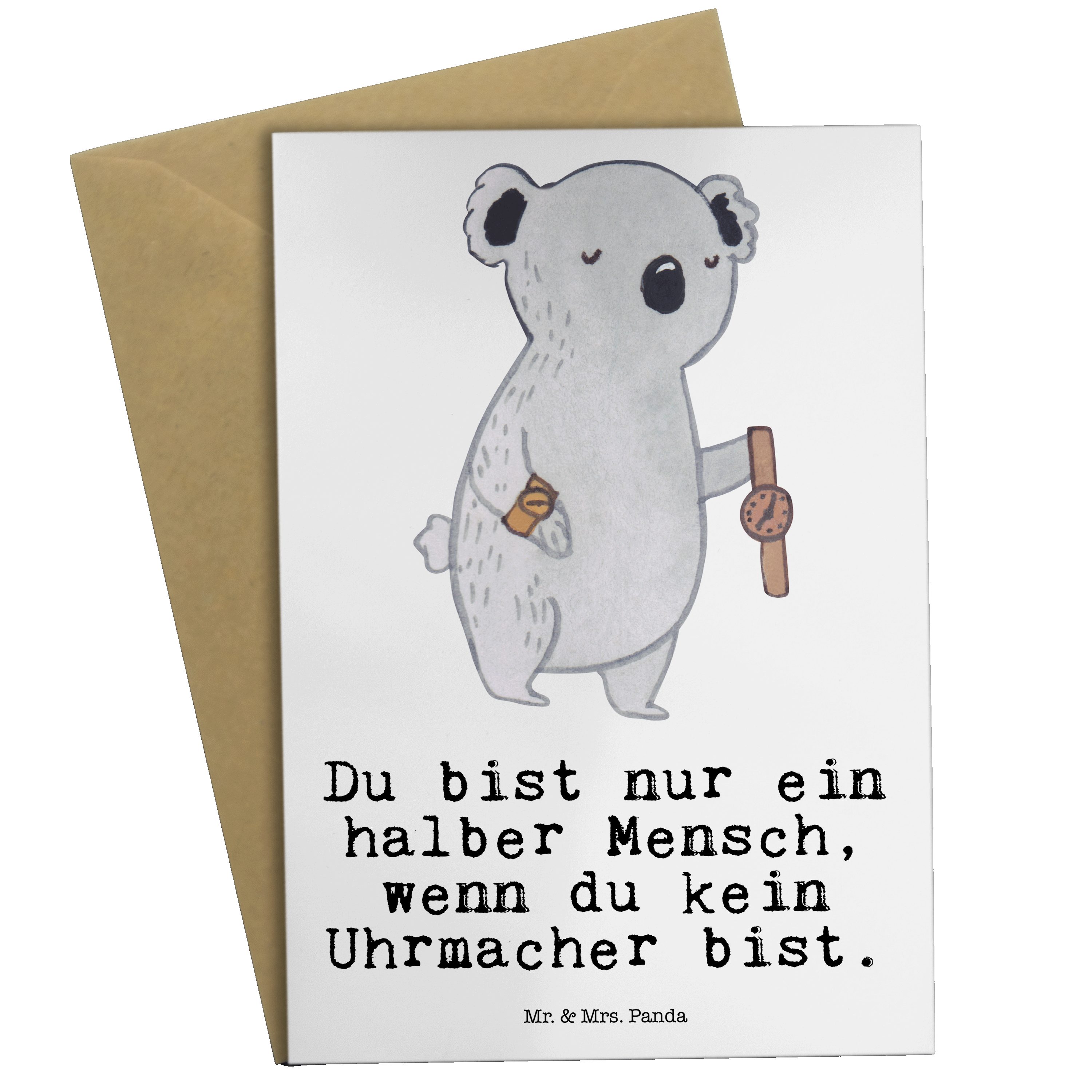 Herz & Panda Rente, - Firma Geschenk, mit Mr. - Klappkarte, Uhrmacher Weiß Karte, Mrs. Grußkarte