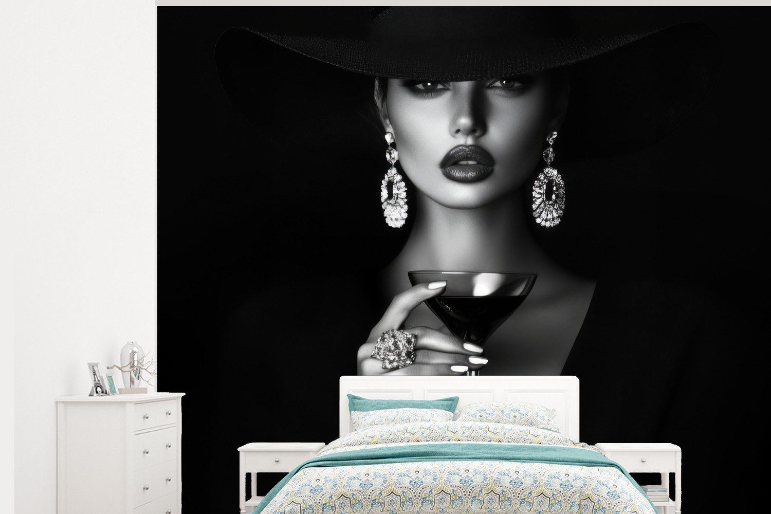 MuchoWow Fototapete Frau - Cocktail - Schick, Matt, bedruckt, Montagefertig Vinyl Tapete, Wandtapete, 275x220 cm