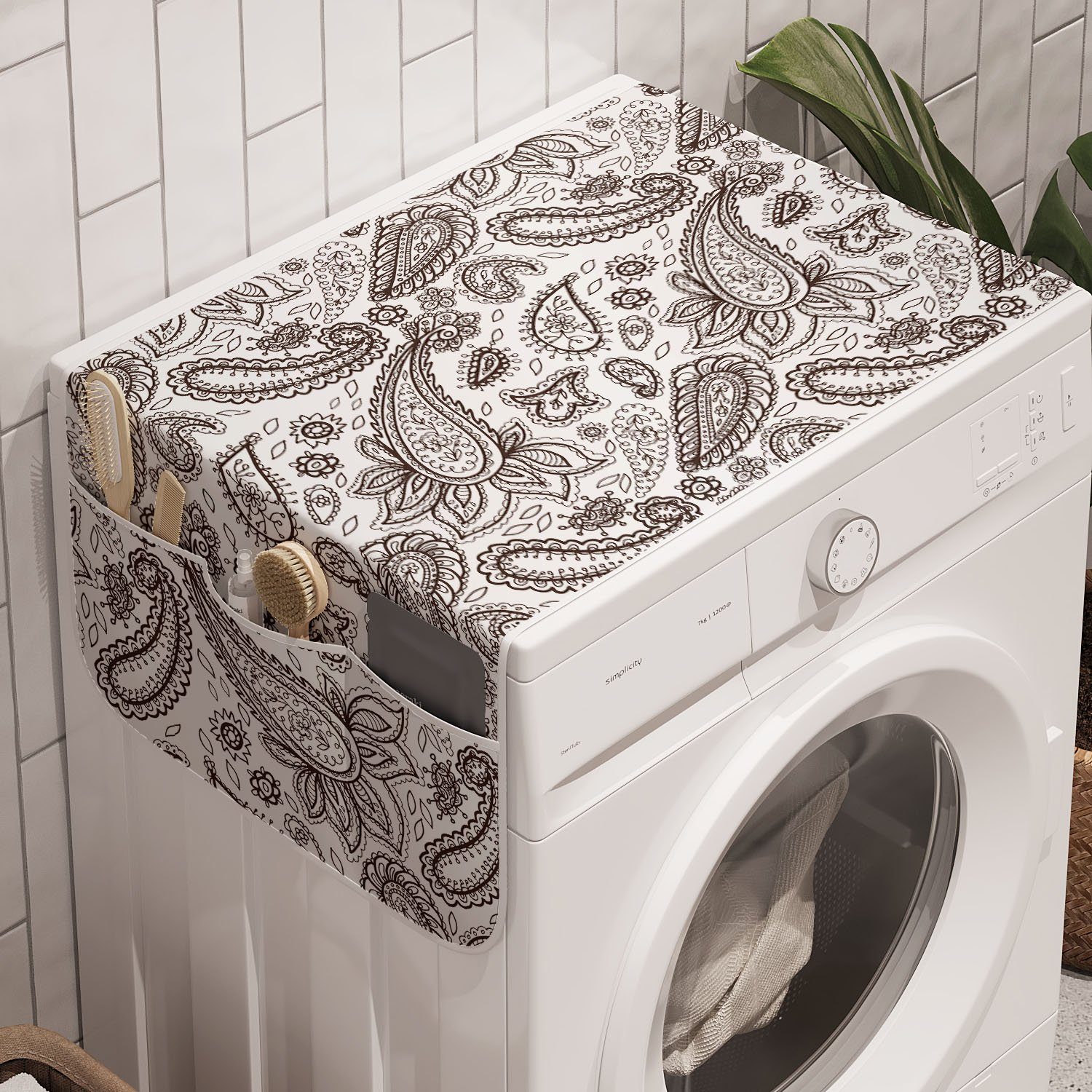 Abakuhaus Badorganizer Anti-Rutsch-Stoffabdeckung für Waschmaschine Brown und Trockner, Zentangle Motiv Blick Paisley