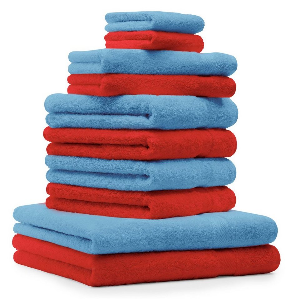 Betz Handtuch Set 10-TLG. Handtuch-Set Premium Farbe rot und hellblau, 100%  Baumwolle, (10-tlg)