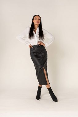 Nina Carter Sommerrock Langer Kunstleder Rock Elegant Beschichtet Stretch Midi Skirt 7555 in Schwarz