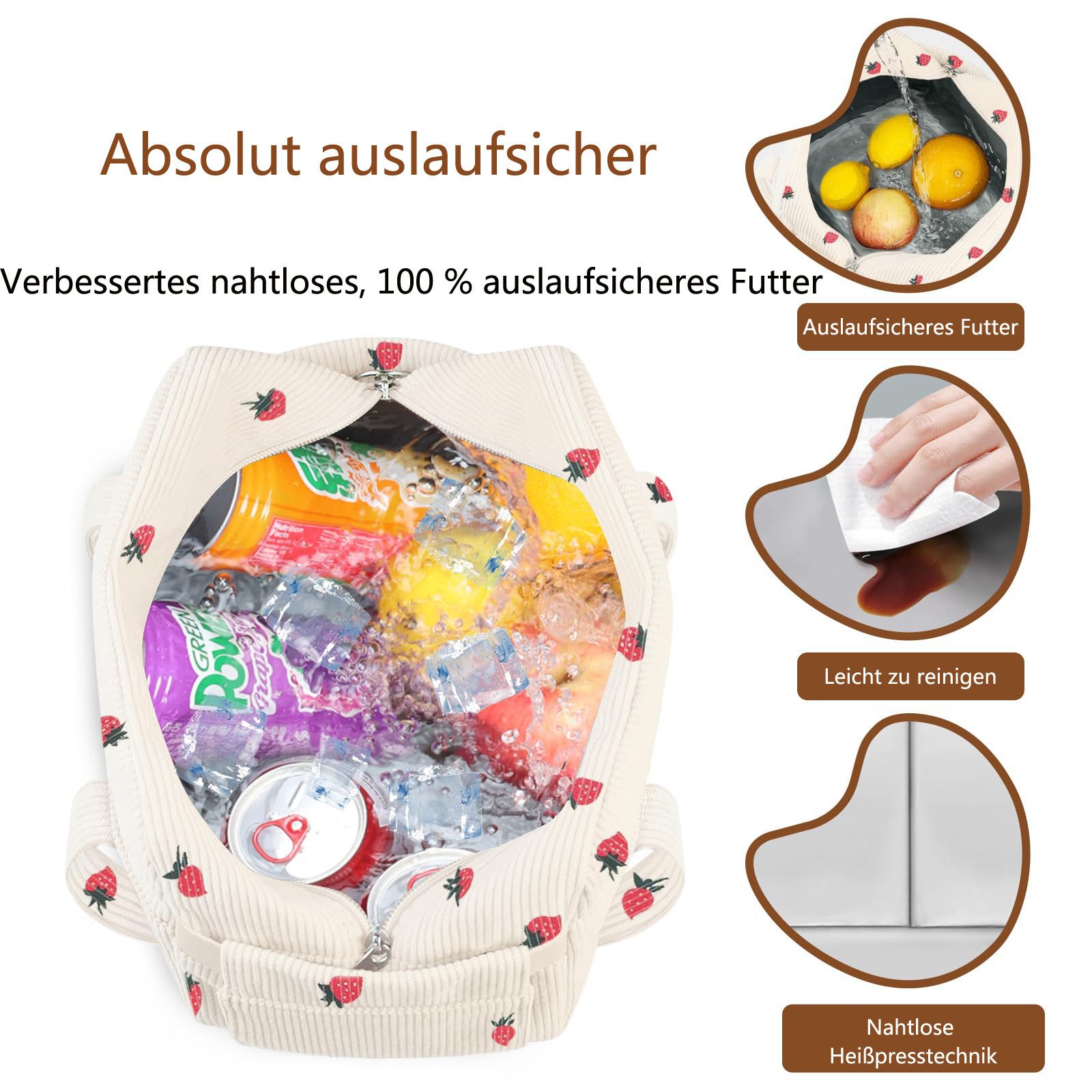 Coonoor Lunchbox Lunchtasche für Damen, Erwachsene und Herren, isoliert, wiederverwendbar, auslaufsicher, weicher Cord – Bild 4 von 5