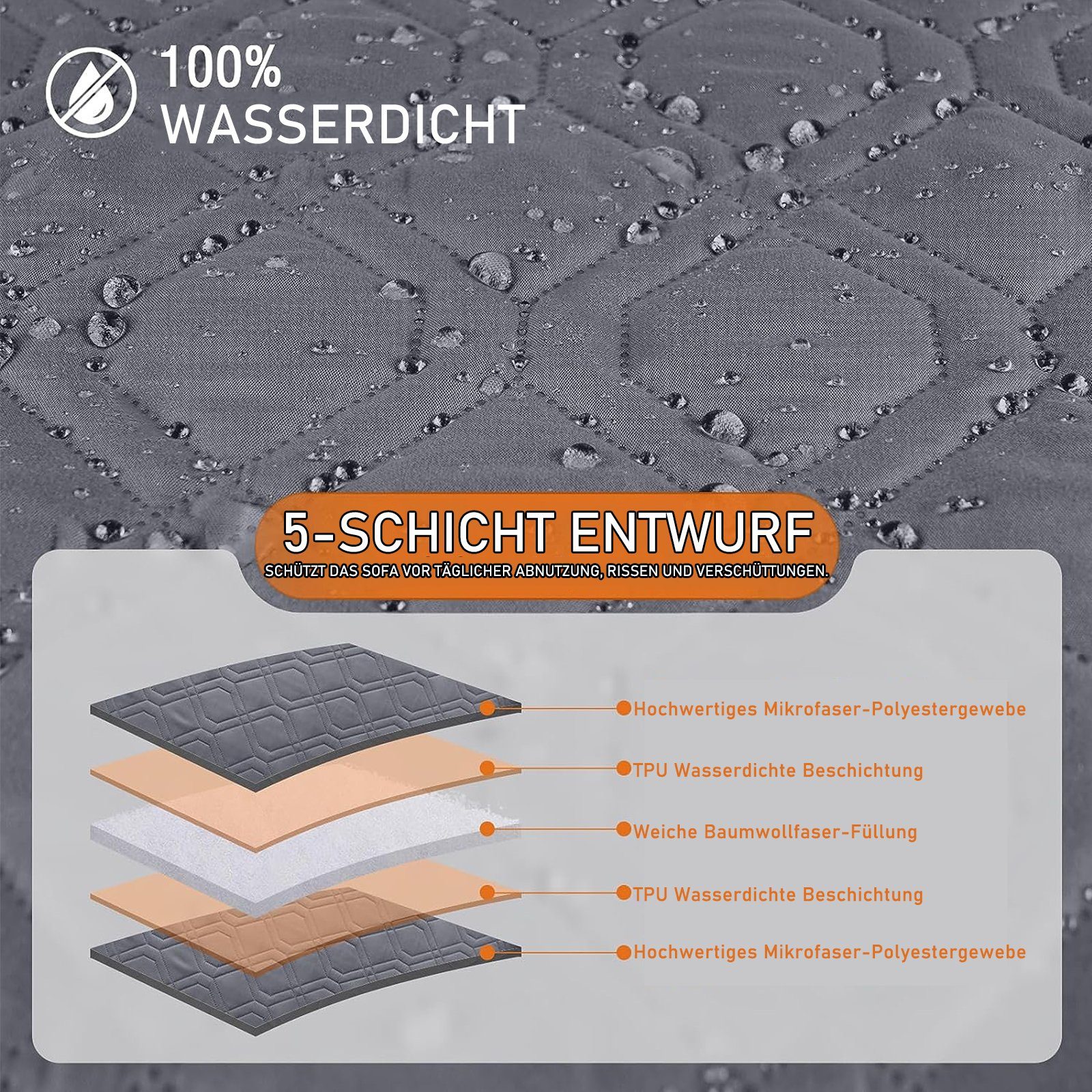 Sunicol Sofabezug L-Form Wasserdicht Mat, Anti-rutsch, Sofahusse Abdeckung Für Haustier, Kratzfest Sofa Überwurf Gesteppt Abdeckungen