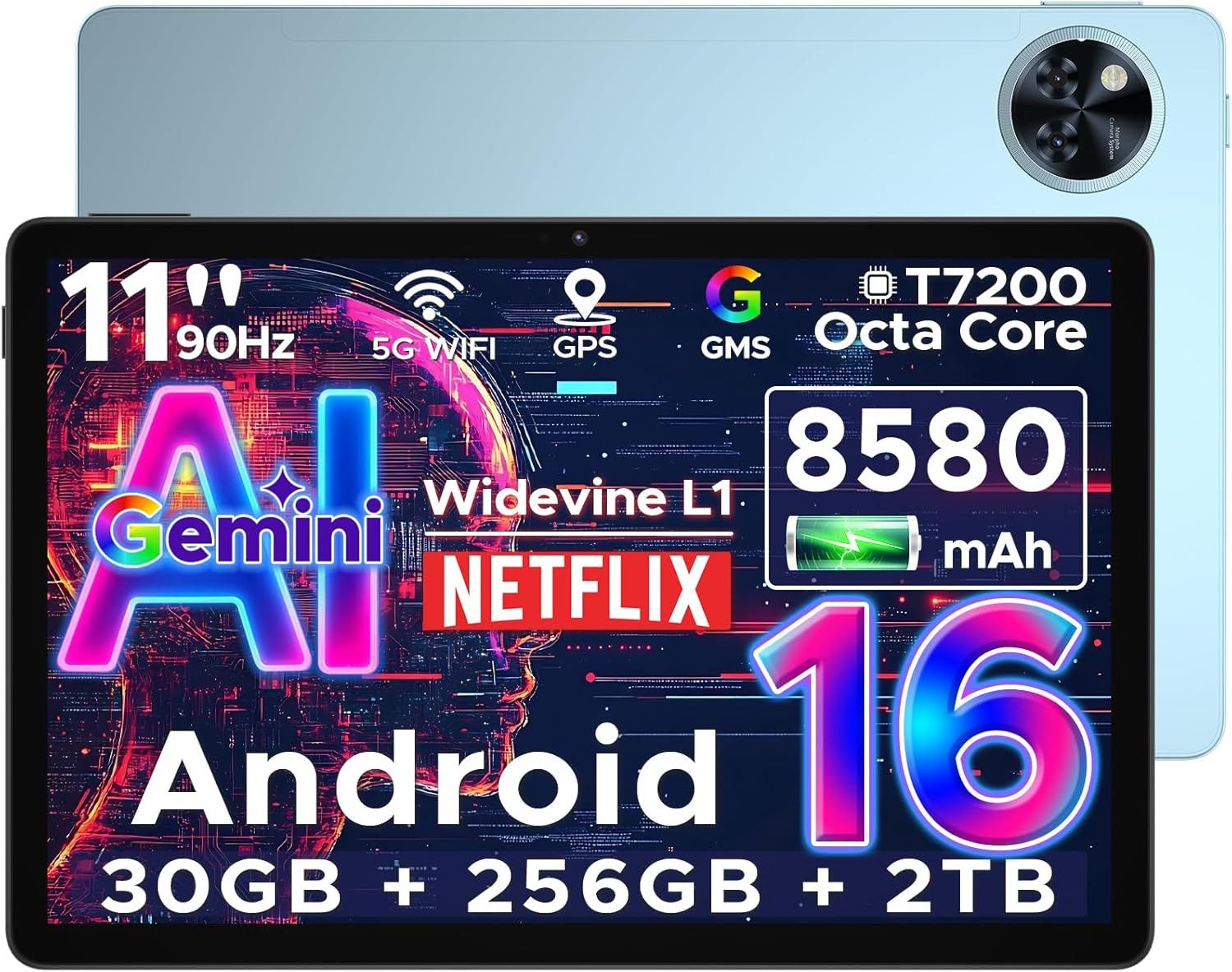 DOOGEE 6 GB RAM Gemini AI, 8580mAh, 90Hz Display Octa Core 13MP+5MP Gaming Tablet (11", 256 GB, Android 16, Ultraschnelles Multitasking-Gerät für Streaming, Arbeit und Gaming)