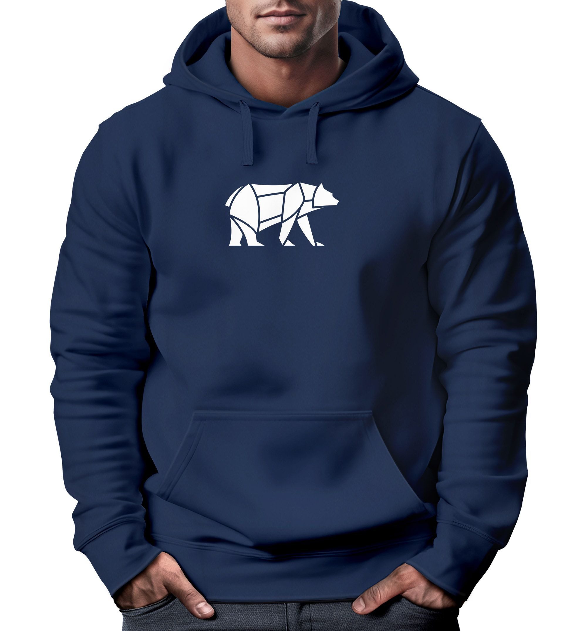 Neverless Hoodie Hoodie Herren Aufdruck Polygon Design Print Bär Bear Tiermotiv