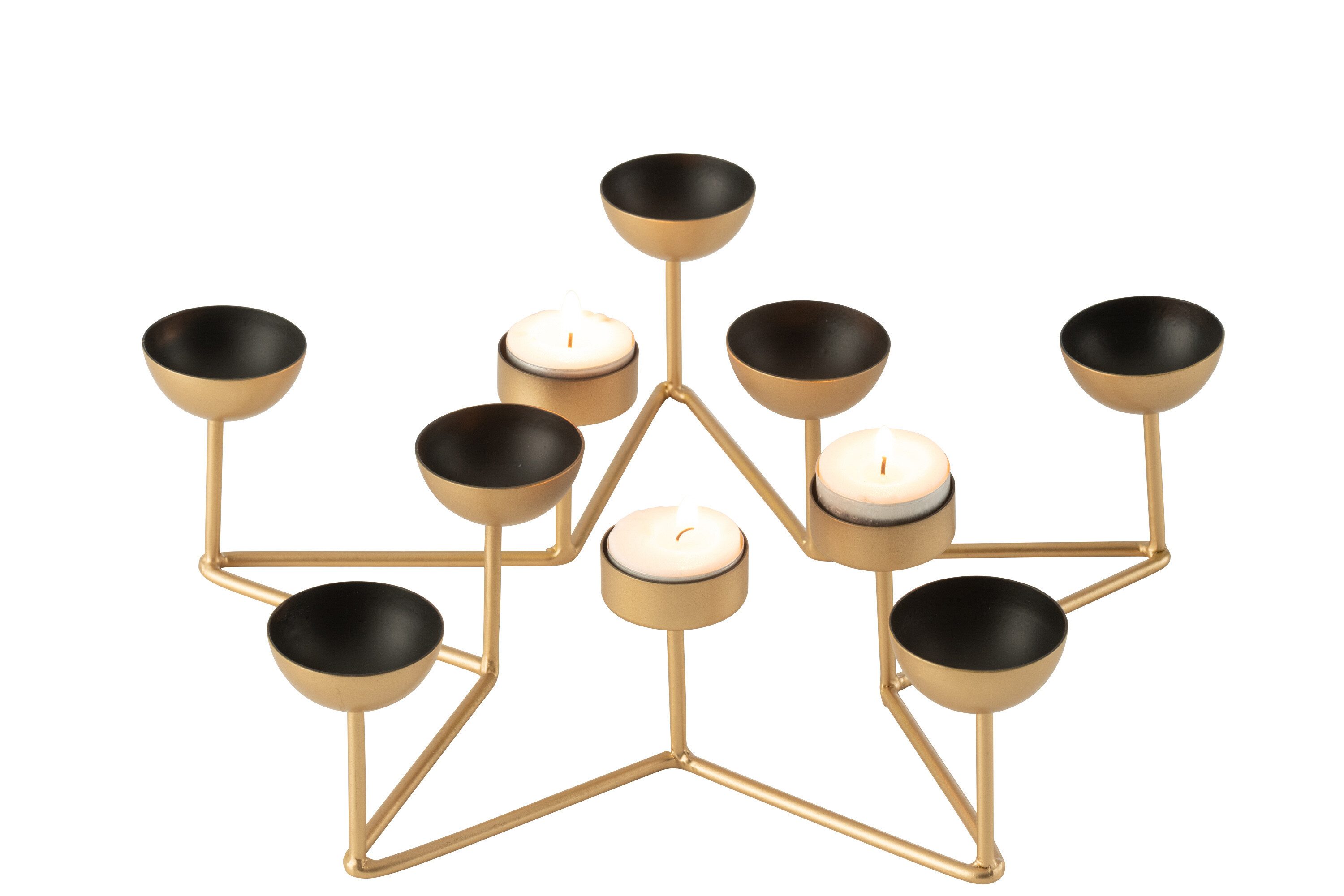 J-Line by Jolipa Teelichthalter Sternförmiger Teelichthalter gold weiß schwarz weihnachtlich (1 Metallgestell), aus Metall in gold farbig, als Weihnachtsdeko
