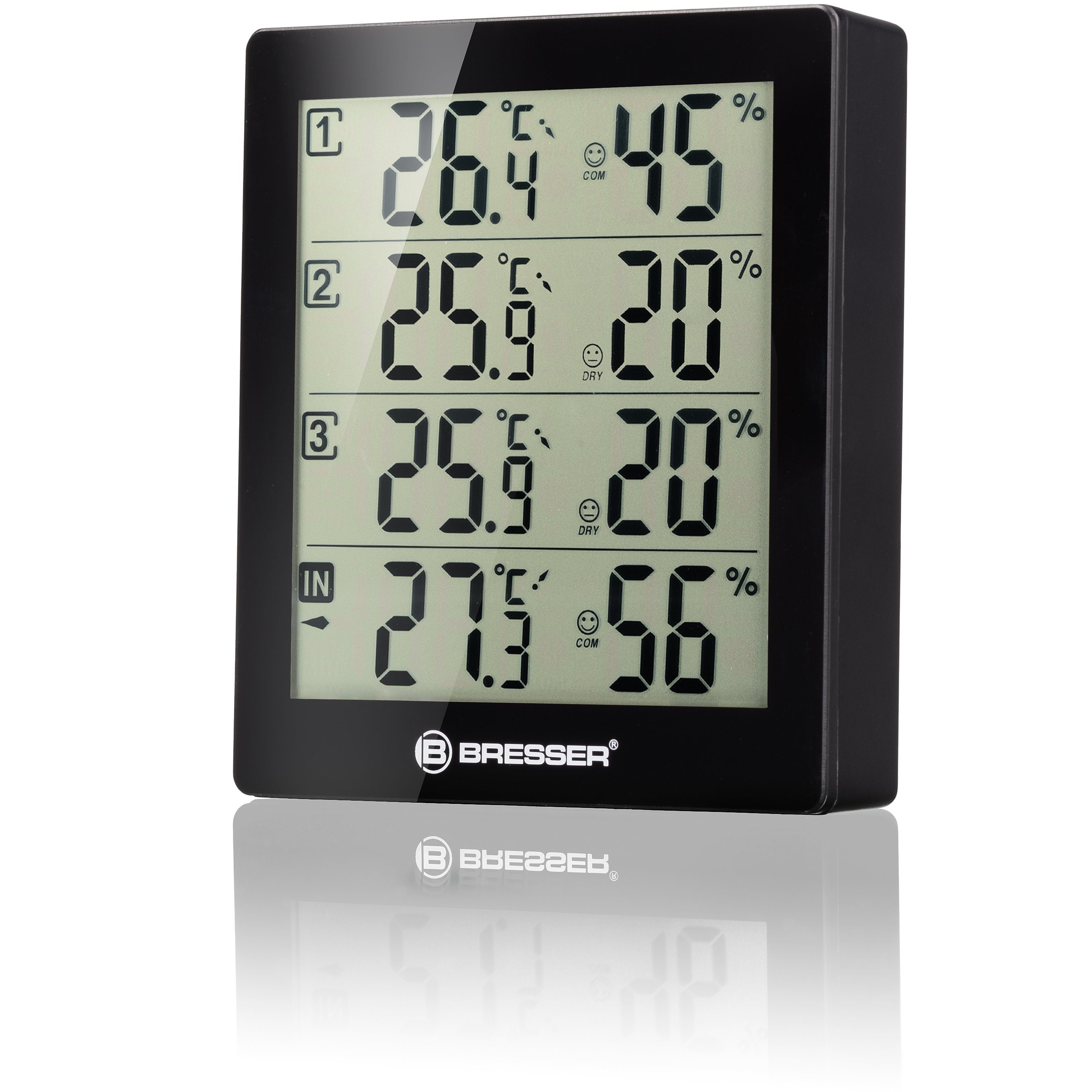 BRESSER Hygrometer Thermo- / Hygrometer Quadro mit 3 Außensensoren s.