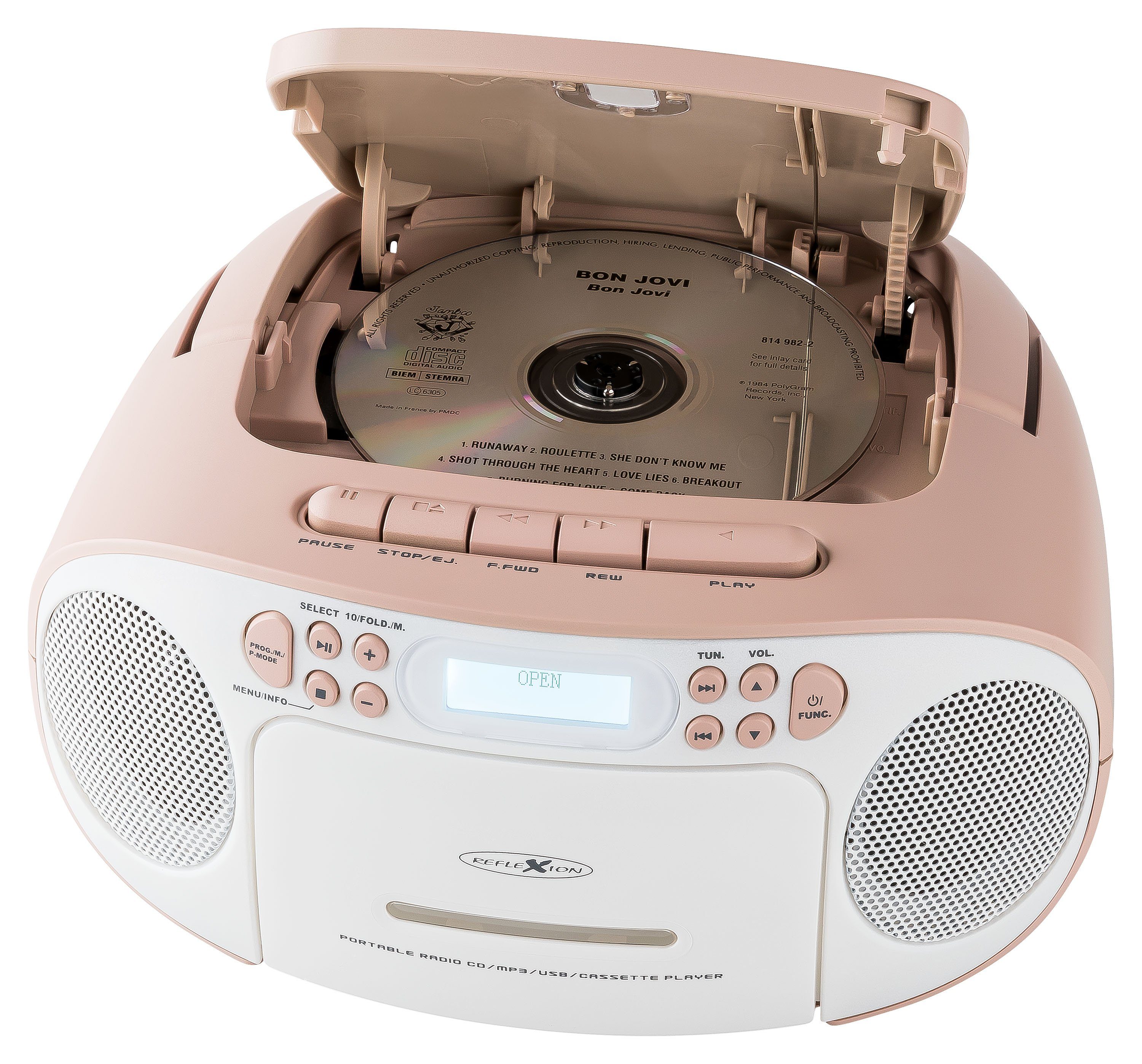 Reflexion RCR2260DAB Boombox (Digitalradio (DAB), 20,00 W, mit DAB+ und UKW  Radio, Kassette, CD/MP3, USB und AUX-IN, LCD-Display, Kopfhörer-Anschluss)