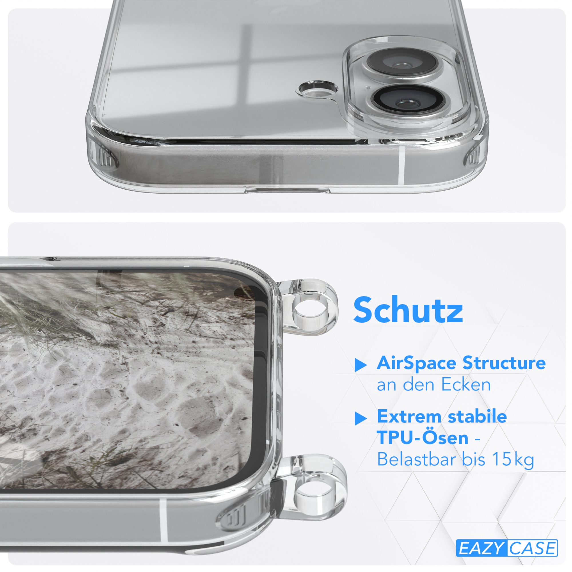 EAZY CASE Handykette Silikon Kette Unifarbe für Apple iPhone 16 6,1 Zoll, Schutzhülle zum Umhängen Hülle mit Umhängeband Kettenhülle Grau Taupe – Bild 5 von 5