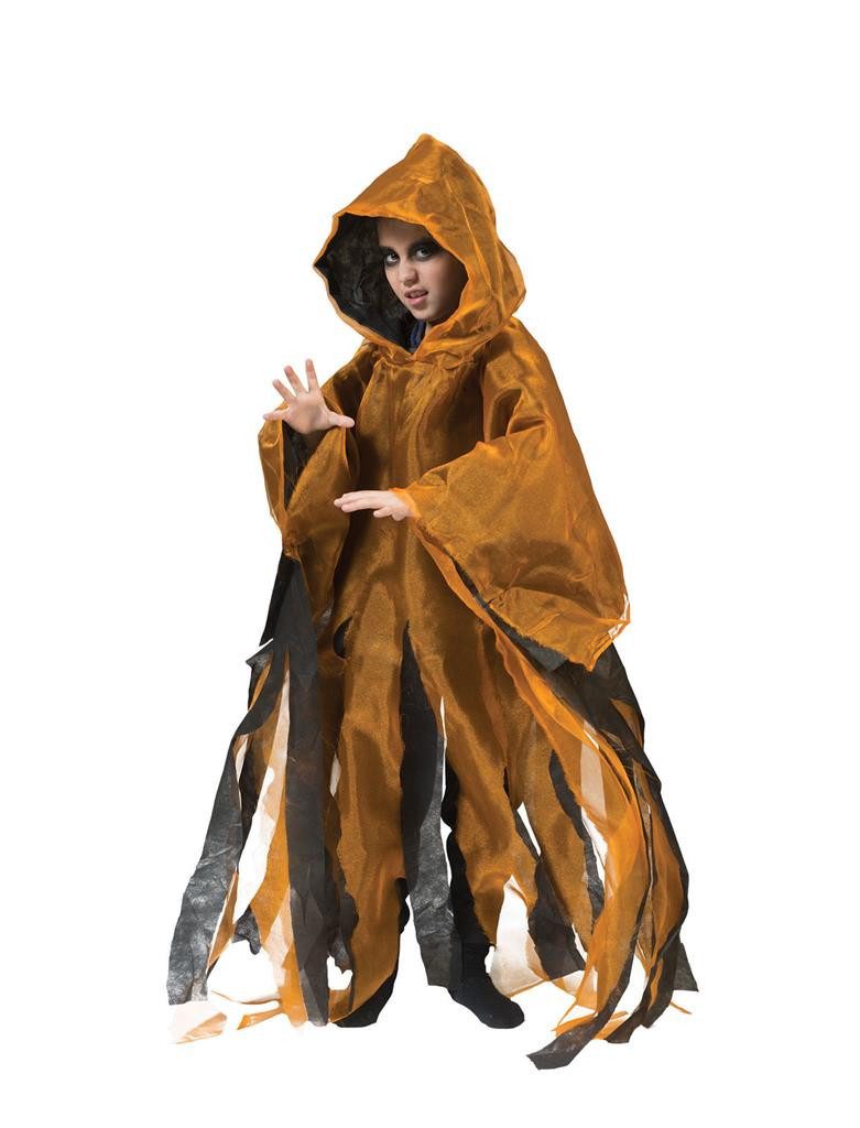 Hexen-Kostüm Halloween Umhang mit Kapuze für Kinder, Orange