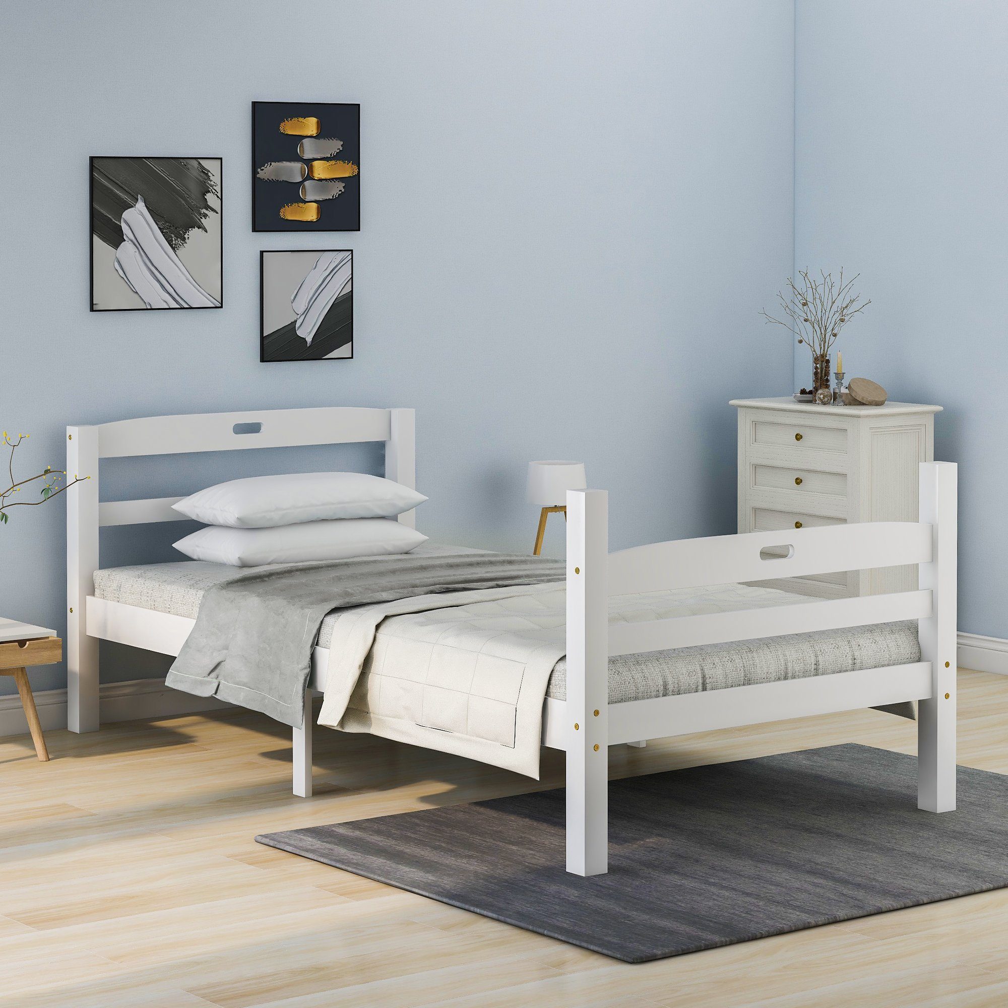 Flieks Holzbett, Hausbett Kinderbett Jugendbett mit Rausfallschutz 90x200cm