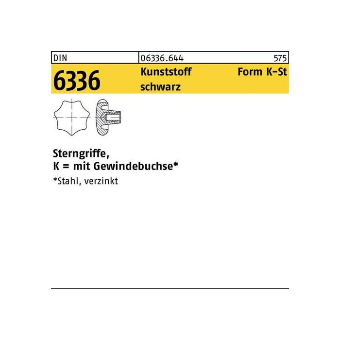 Griff Sterngriff DIN 6336 Form K-St K 80 M 16 Kunststoff schwarz Stahlbuchse