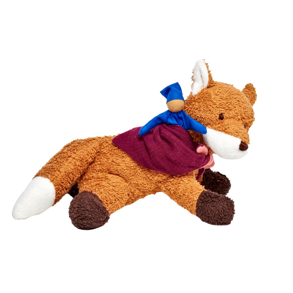 Käthe Kruse Kuscheltier Finn Fuchs liegend mit Püppchen super zum Kuscheln, mit Püppchen