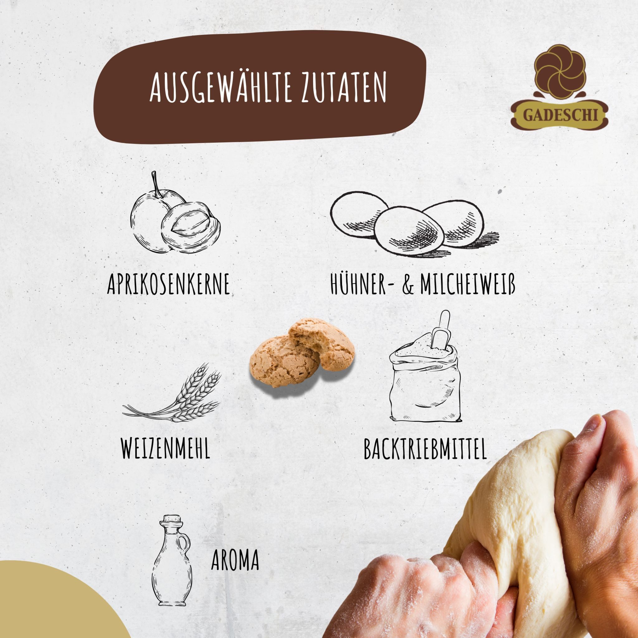 Gadeschi Kekse Gadeschi Amarettini 1kg, Italienische Kekse mit Aprikosenkernen 13%, 1 x (Italienisches Gebäck: Ideal zu Kaffee, Tee oder als Dekoration)