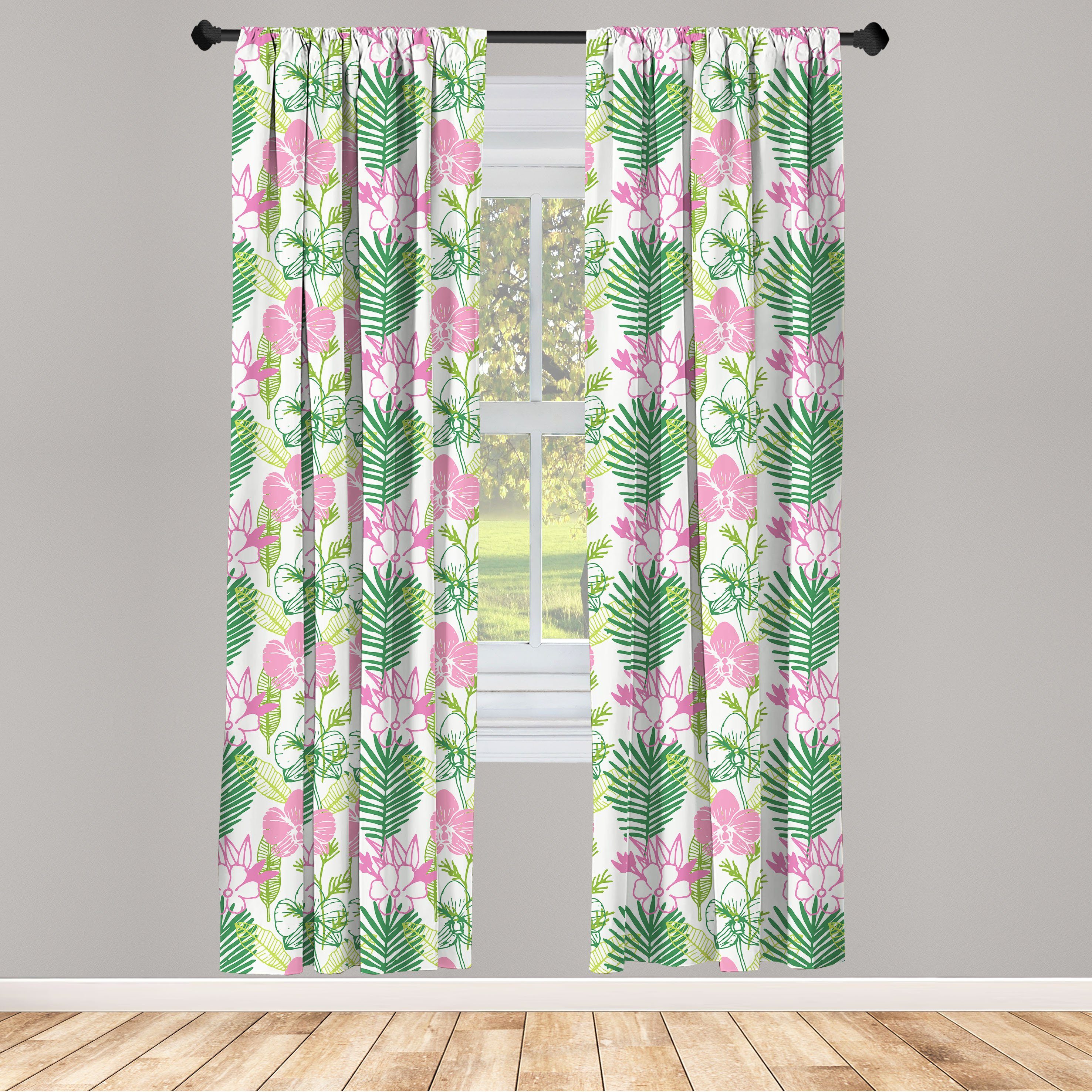 Gardine Vorhang für Wohnzimmer Schlafzimmer Dekor, Abakuhaus, Microfaser, Blätter Blüten-Blumen Pinnation