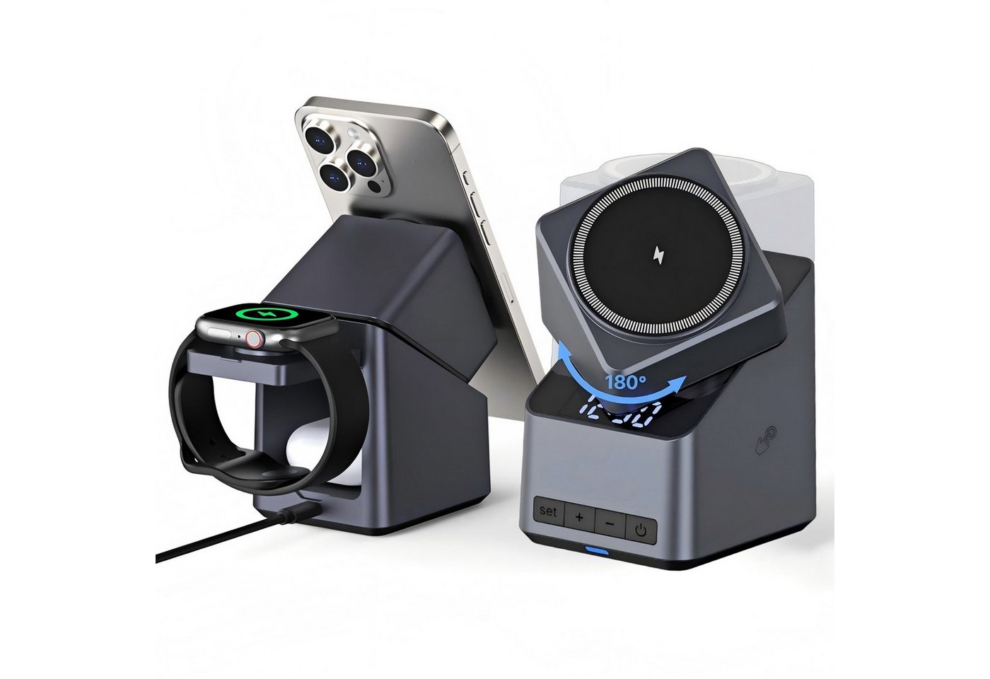 ibettertec Ladestation,4 in 1 Induktive Ladegerät,Wireless Charger Induktions Induktions-Ladegerät (Verfügbar für iPhone 16/15/14/13/12 Serie, Apple Watch, AirPods, 15W schnelles kabelloses Ladegerät)