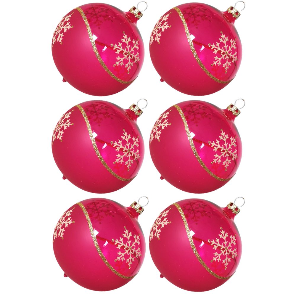 Weihnachtskugel-Set pink mundgeblasen, Glasdesign handdekoriert St), Thüringer Kristallwelle, (6 Weihnachtsbaumkugel