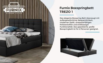 Furnix Boxspringbett TREZO 1 140x200 Polsterbett mit tiefen Bettkasten und Topper Auswahl, hochwertige, pflegeleichte Polsterstoffe