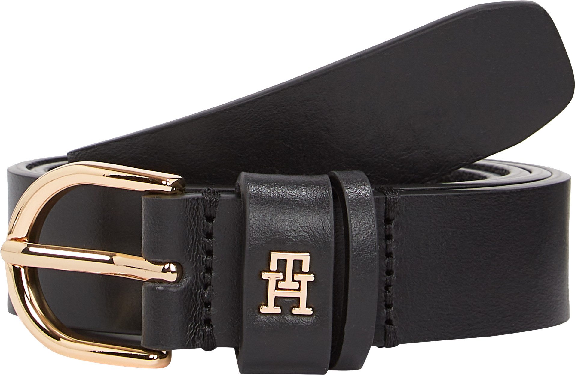 Tommy Hilfiger Ledergürtel ESSENTIAL EFFORTLESS 2.5 cm breit GOLD Logoemblem, weiche Haptik, ovale Einfachdornschließe