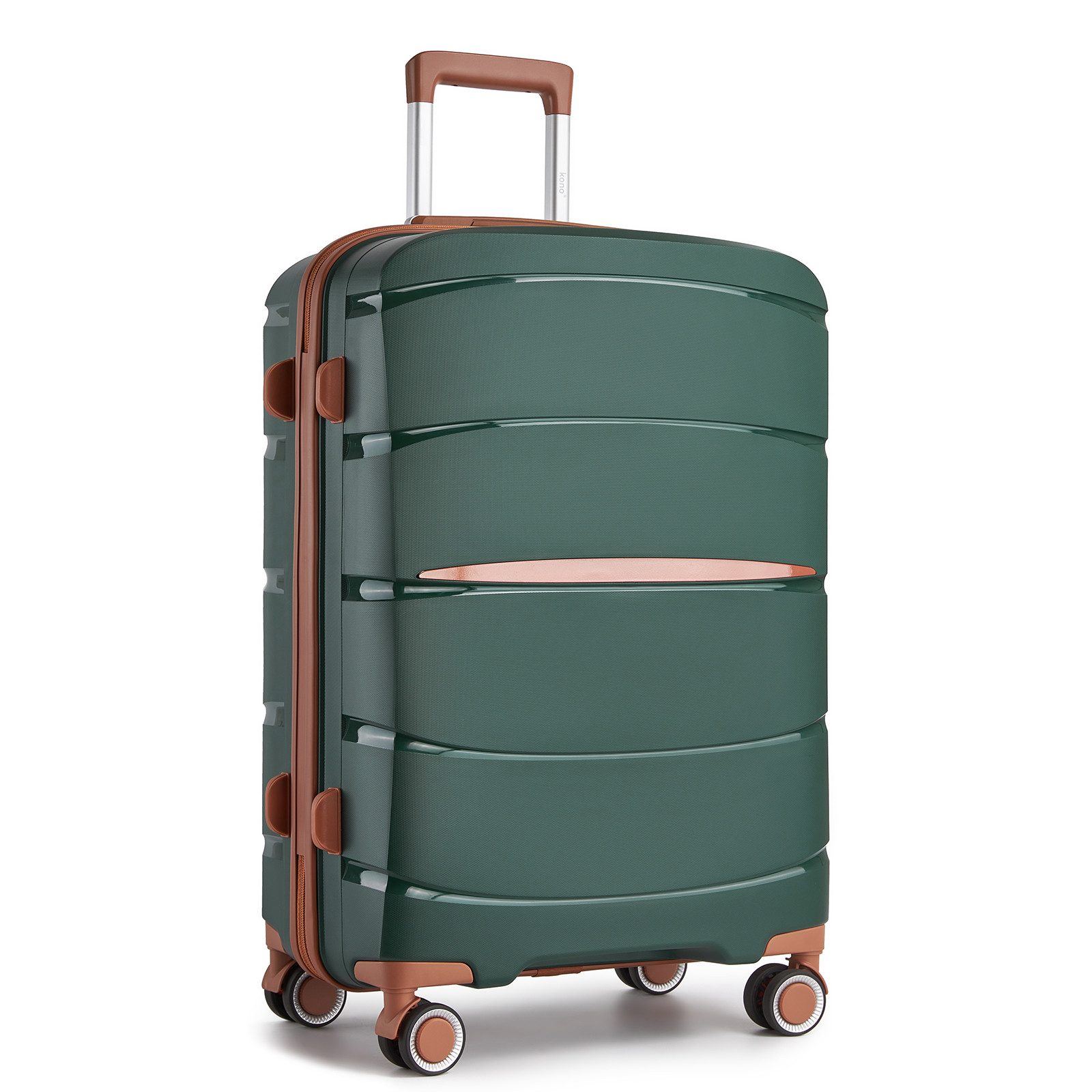 KONO Handgepäckkoffer PP – Kabinenkoffer mit TSA-Schloss & stylischen Braunen Akzenten
