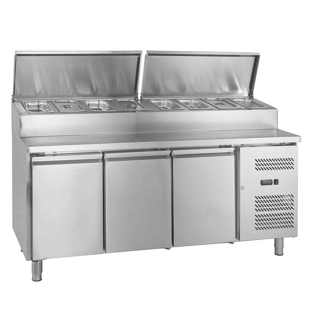 GastroHero Dönergrill Belegstation Saladette 8x GN 1/3 417 Liter Edelstahl, 398 W, Digitale Temperaturanzeige, höhenverstellbare Füße, hygienische Ecken