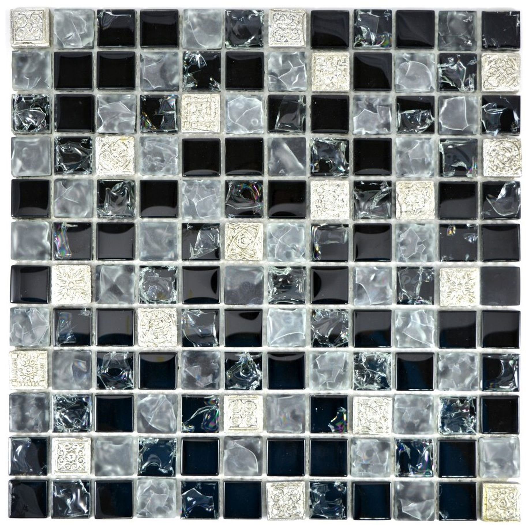 Mosani Mosaikfliesen Glasmosaik Mosaikfliesen grau gefrostet schwarz silber Resin
