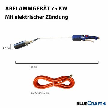 BlueCraft Unkrautbrenner, (für Teerarbeiten, Unkrautbeseitigung, Druckminderer), Abflammgerät Gasbrenner Unkrautvernichter Gas 75 kW mit Gasdruckregler