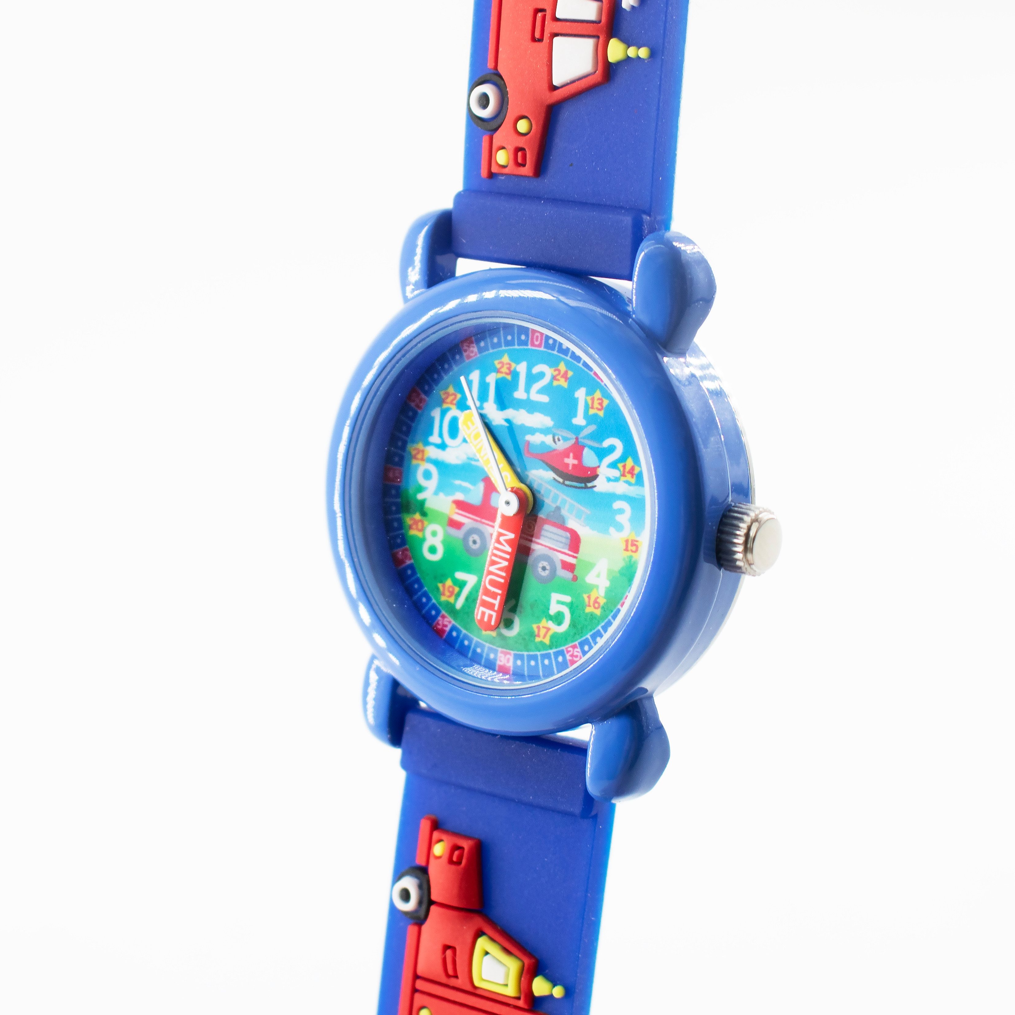 K&L Wall Art Quarzuhr Feuerwehr Kinderuhr Analog Lernuhr Silikon Armbanduhr, Kinderarmbanduhr blaue Jungenuhr