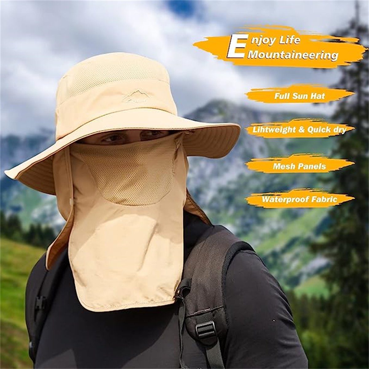 XDeer Sonnenhut Anglerhut,Sonnenschutz Faltbar SafariHut,Schlapphut,Schlapphut mit Gesichtsbedeckung Nackenklappe Wanderhut Sonnenhut