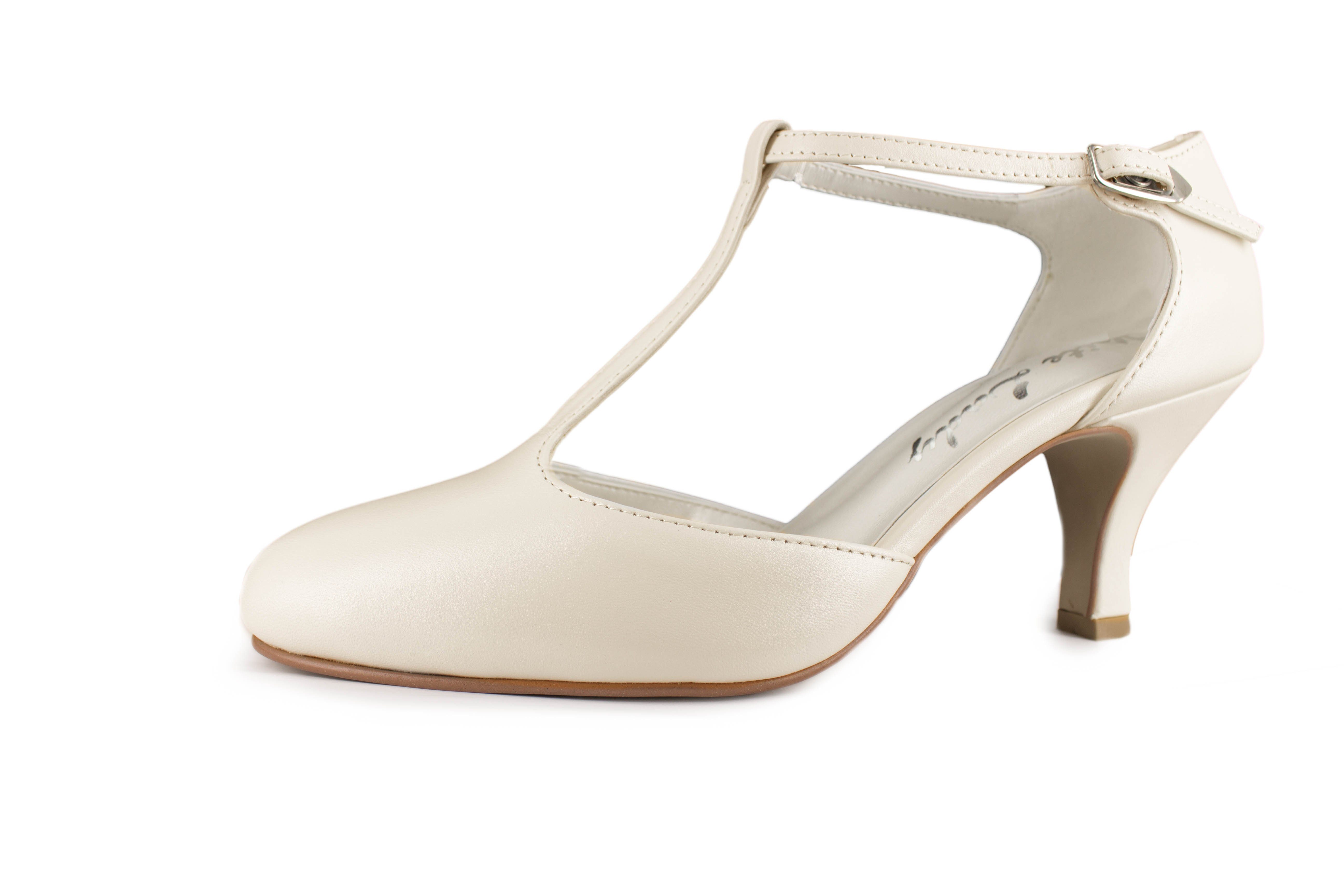 White Lady 851 offwhite Leder Brautschuhe mit T-Steg T-Strap Туфли