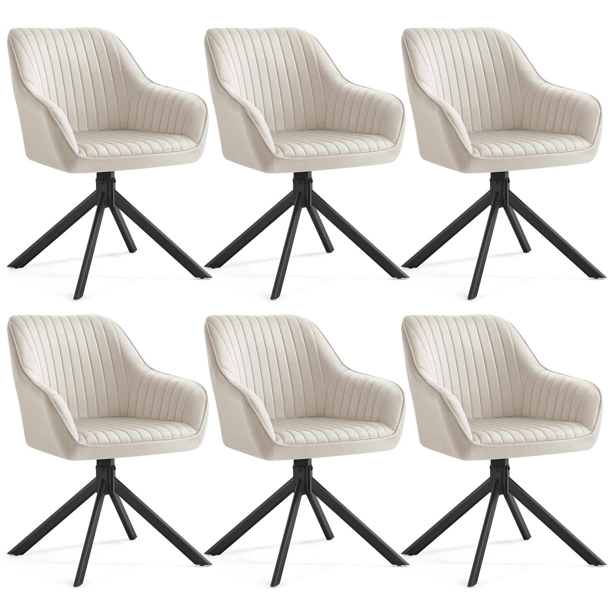 SONGMICS Esszimmerstuhl Esszimmerstuhl 360° drehbar, Küchenstuhl, Sessel drehbar, Samt (6 St), bis 120 kg belastbar, für Esszimmer, Küche, mit Armlehnen, Stahlbeine