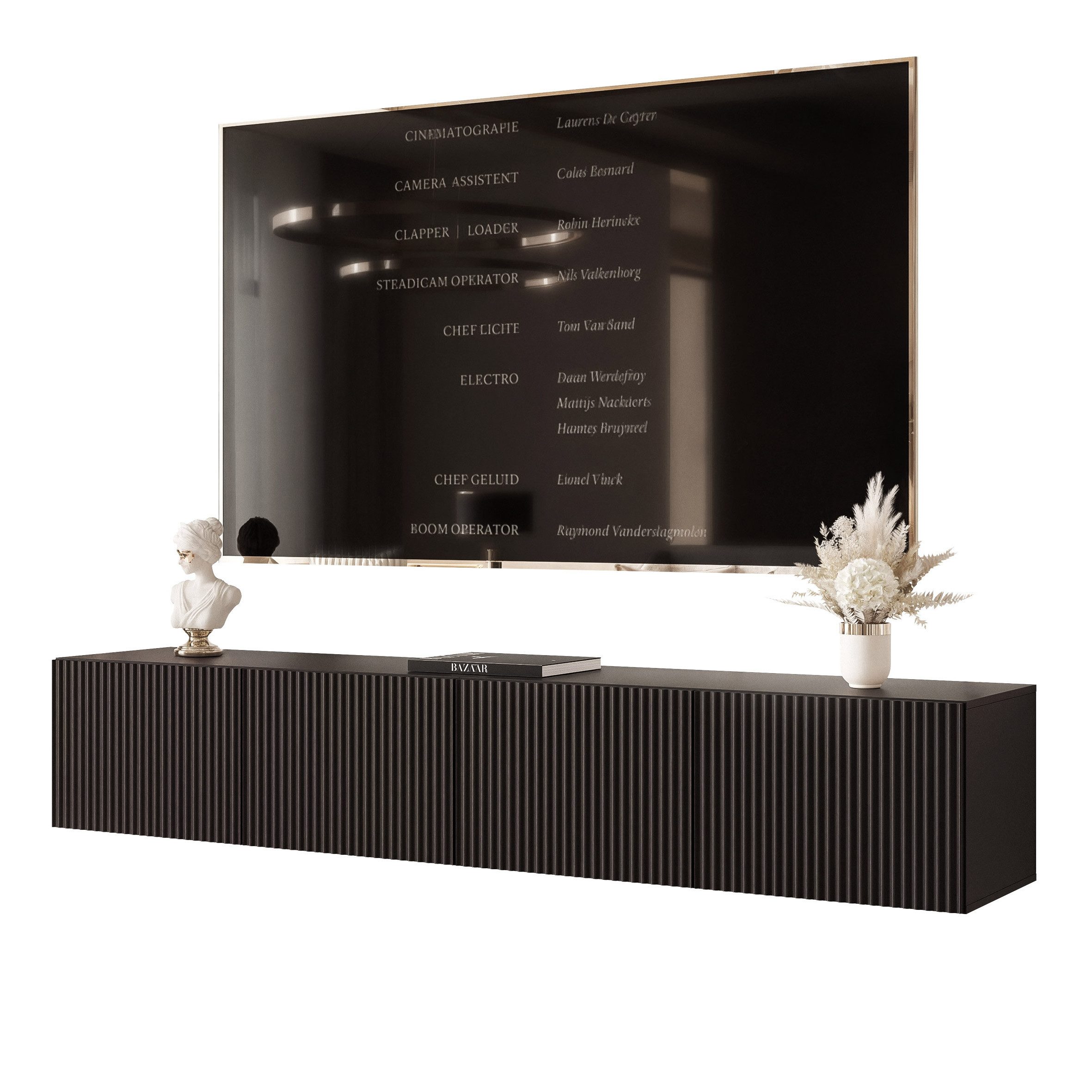 yourhouse24 Lowboard TV ANGEL 200 mit LED-Beleuchtung – Geriffelte Fronten