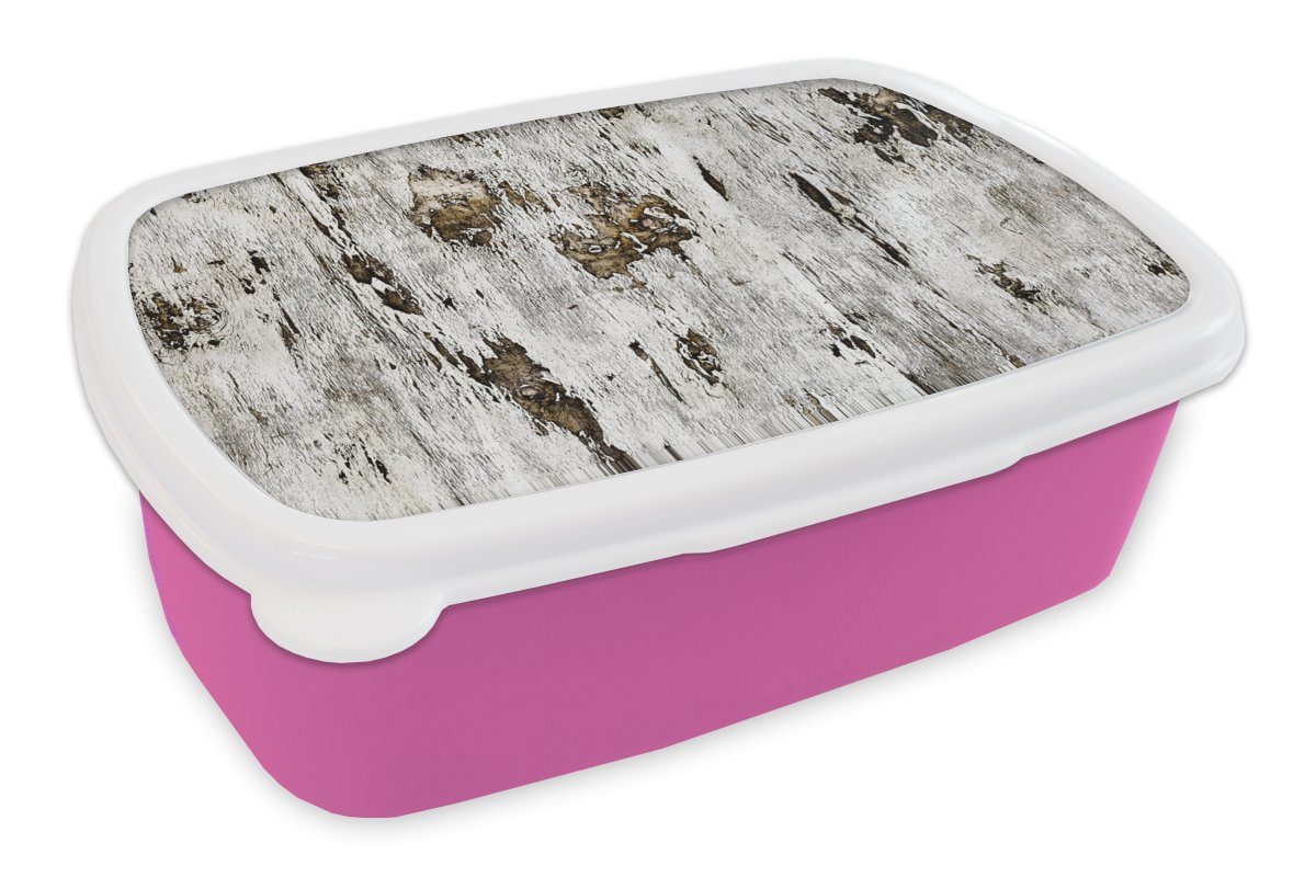 MuchoWow Lunchbox Birke - Brotdose für Holz, (2-tlg), - Mädchen, Kinder, Kunststoff Brotbox Snackbox, Erwachsene, rosa Kunststoff, Weiß
