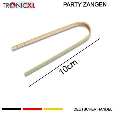 TronicXL Einweggeschirr-Set 100 x 100mm Bambus Fingerfood Zangen Einwegbesteck Party Grillen BBQ (100-tlg), Holz