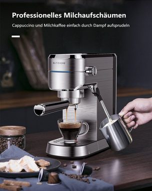 MAEREX Espressomaschine, 1.25l Kaffeekanne, Kaffeemaschine Milchaufschäumer Edelstahl 15 Bar