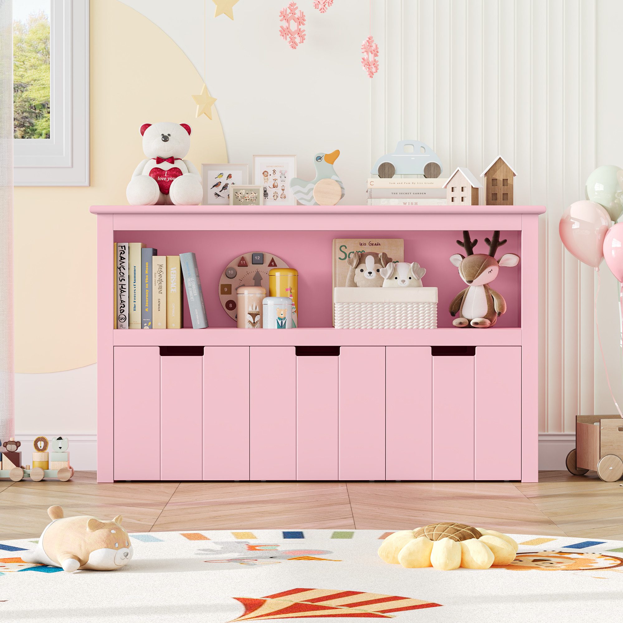 Homfa Kinderregal, Spielzeugtruhe Bücherregal 3 Schubladen mit Rollen 102 x günstig online kaufen