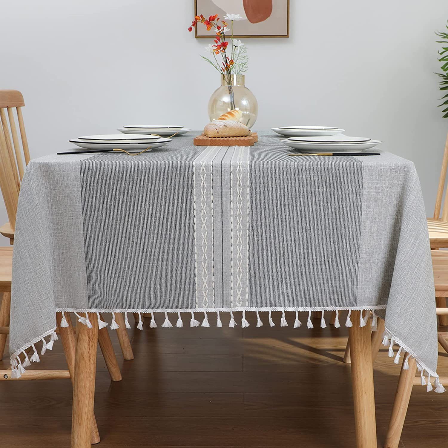 zggzerg Tischdecke Rustikale gestreifte Tischdecke aus Baumwollleinen | Tischdecken