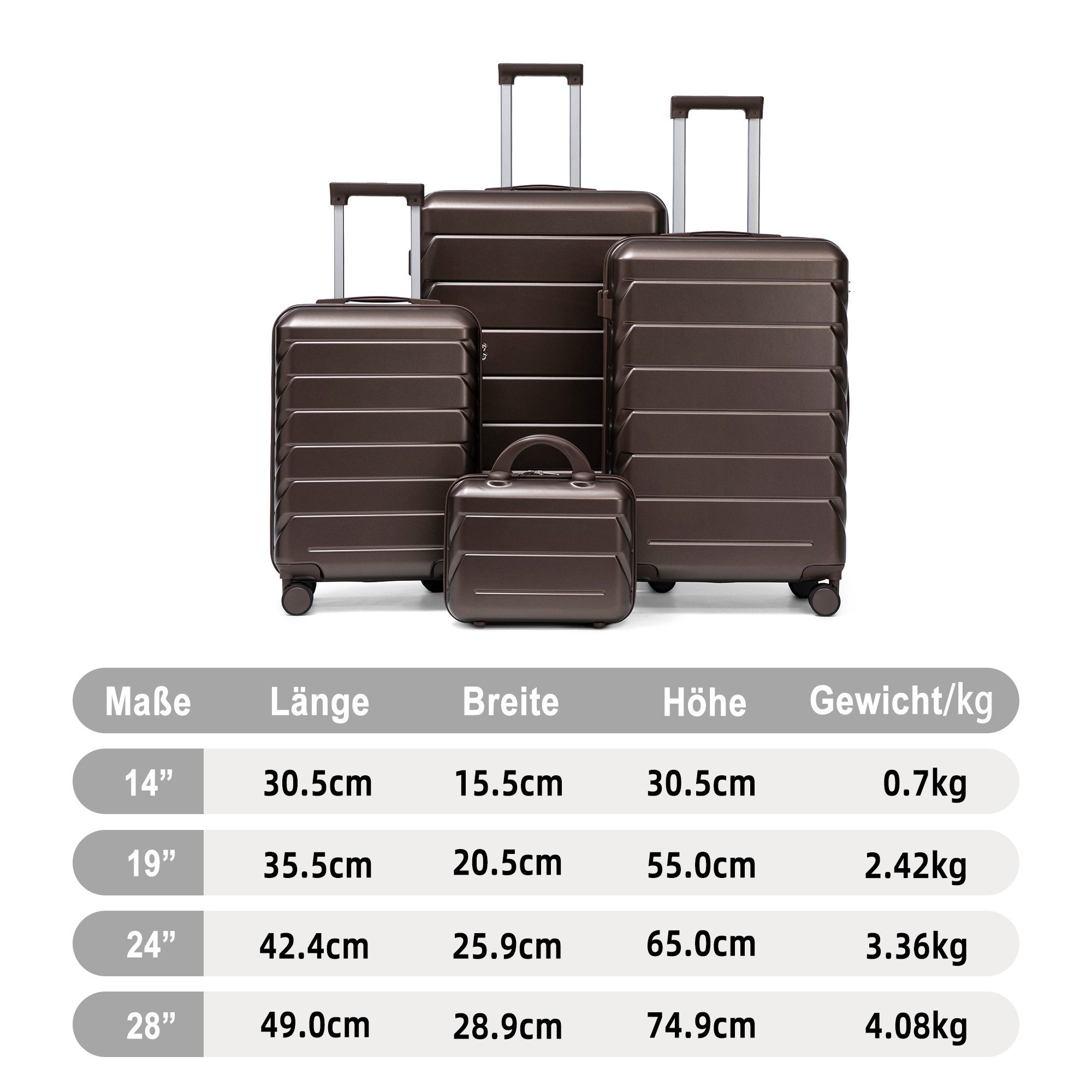 GLP Trolleyset Hartschalen Koffer S-M-L-XL-Set Reisekoffer Trolley, 4 Rollen, (Robustes Koffer-Set aus ABS-Hartschale, 4 tlg., 360° leisen Doppelrollen & verstellbarem Teleskopgriff), für Reisen, Wochenendtrips & Geschäftsreisen
