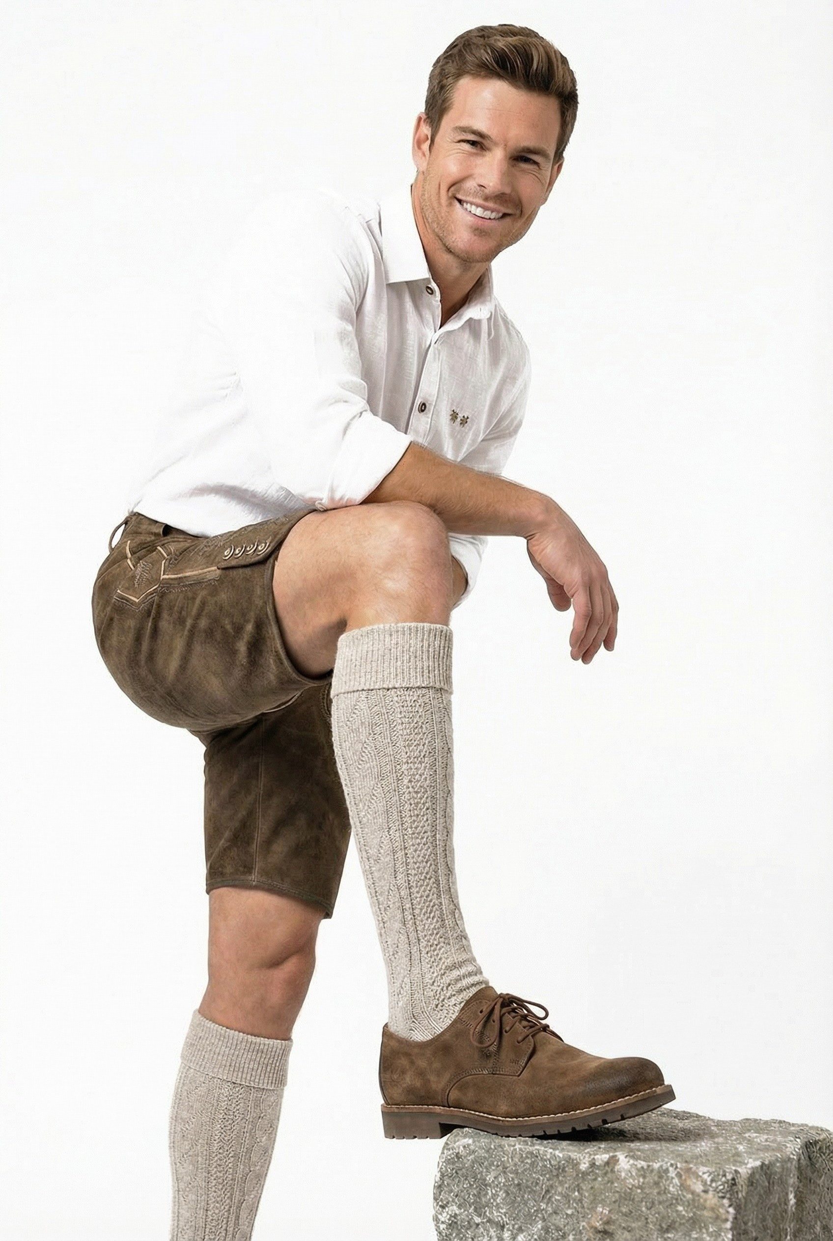 Moschen-Bayern Trachtensocken Trachtenstrumpf Herren Trachtenstrümpfe Trachtenkniestrumpf Beige aus weicher Baumwoll-Mischung