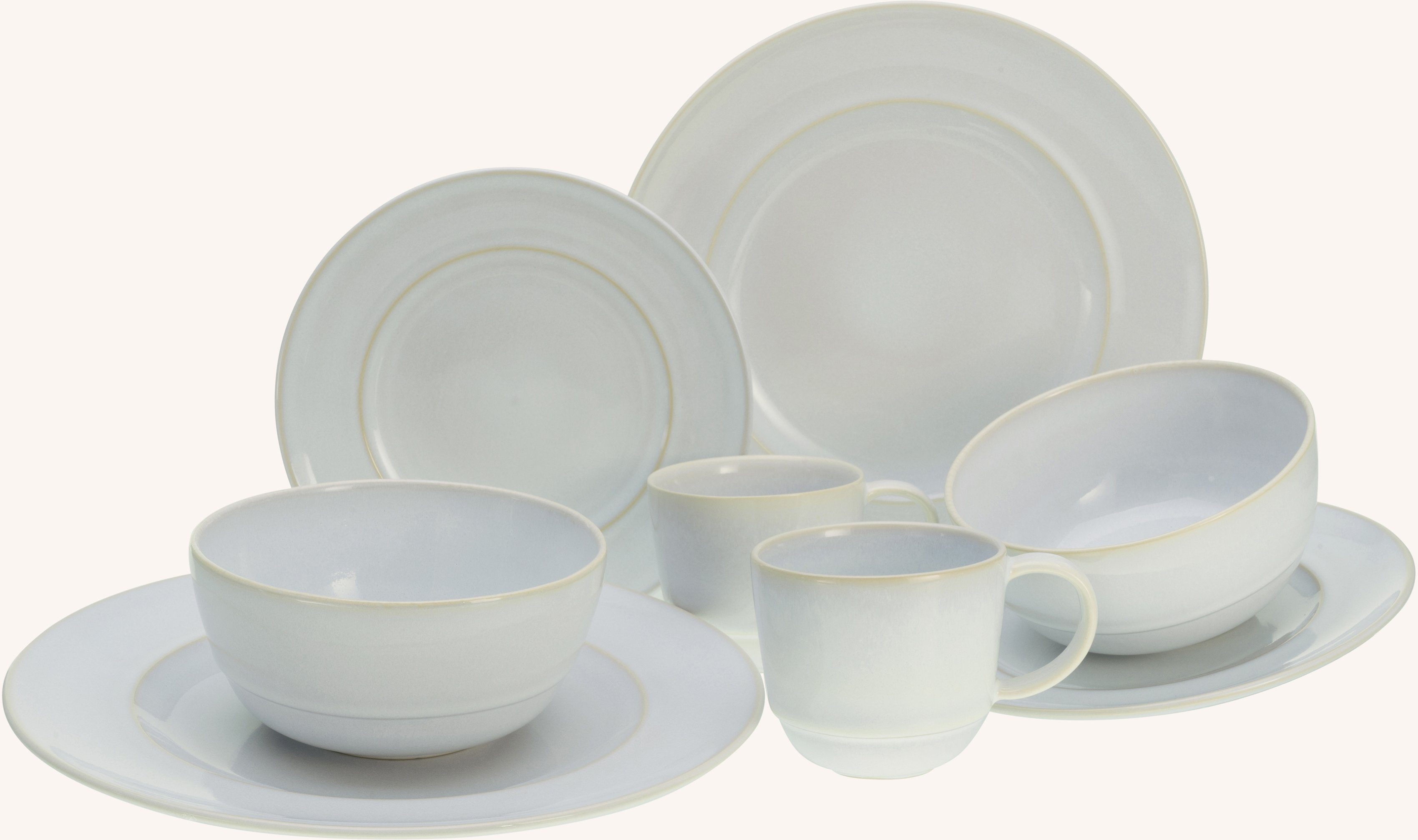 CreaTable Kombiservice Geschirr-Set Antique (16-tlg), 4 Personen, Steinzeug, Service, weiß, Trendfarbe Offwhite, 16 Teile, für 4 Personen